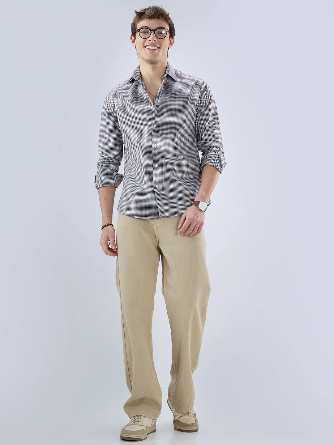 Brunette Brown & White Tiny Checkered Oxford Shirt - Image 8