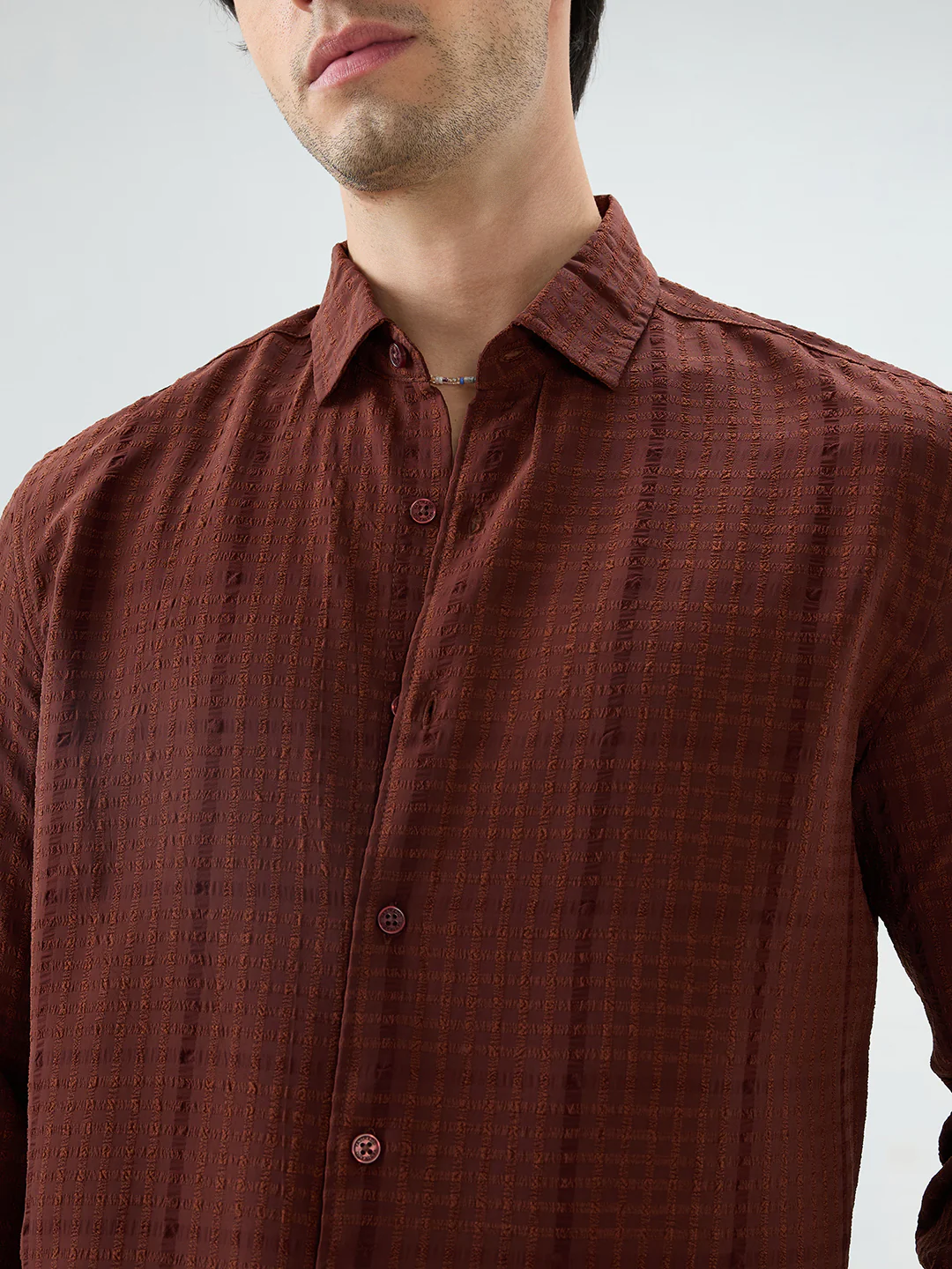 Brunette Brown Micro Checks Textured Shirt - Image 3