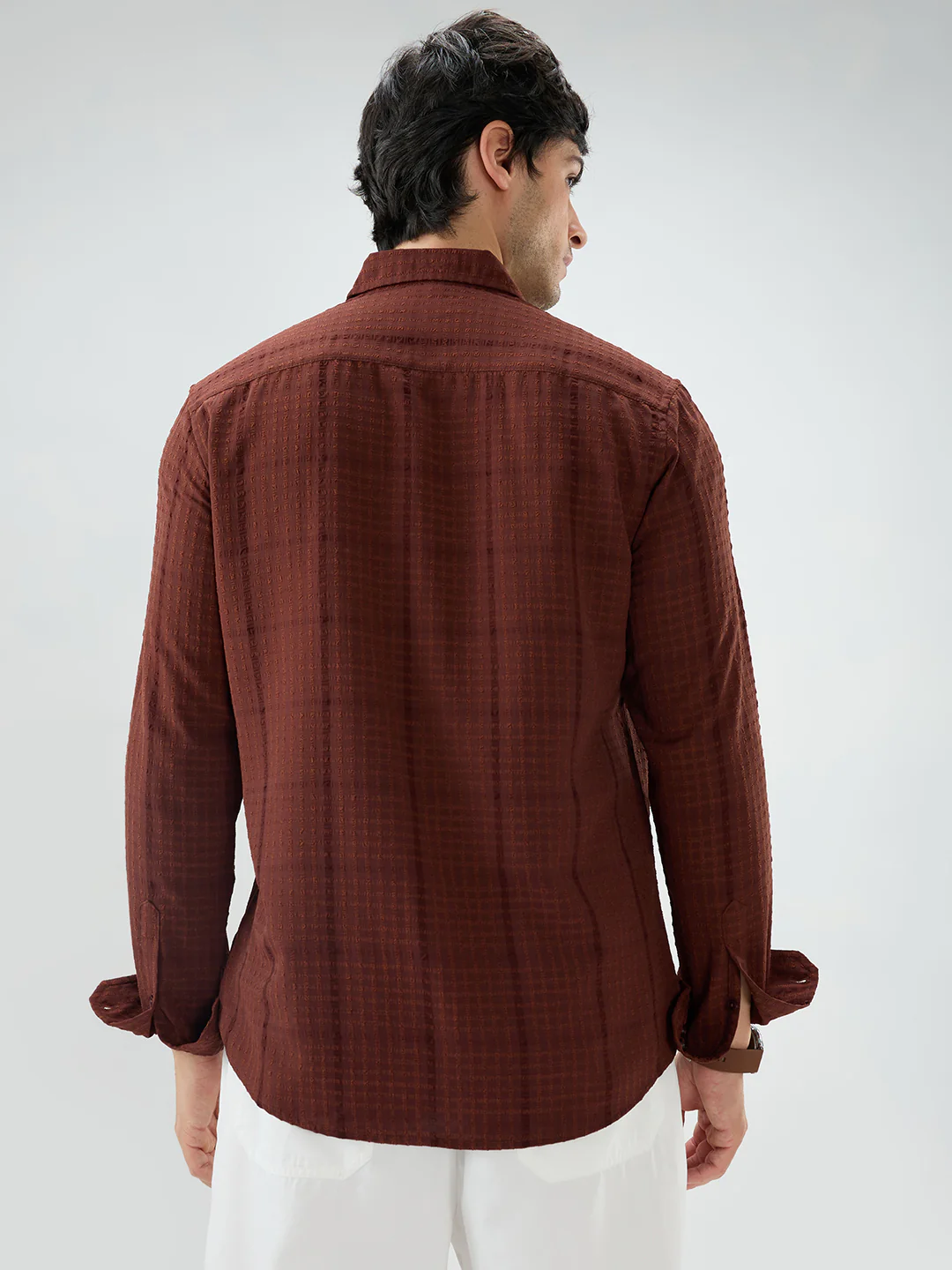Brunette Brown Micro Checks Textured Shirt - Image 6