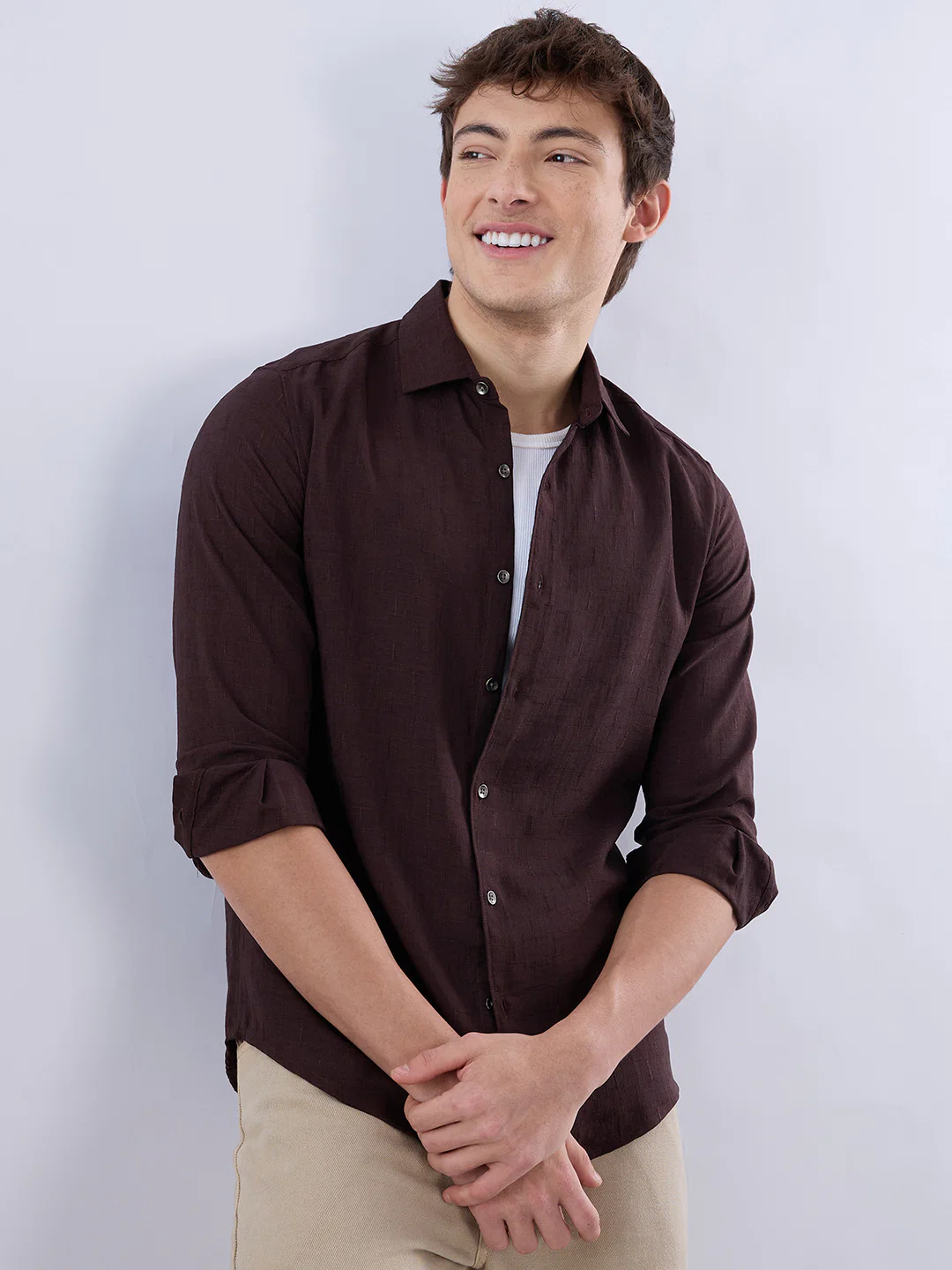 Brunette Brown Slub Textured Shirt - Image 2