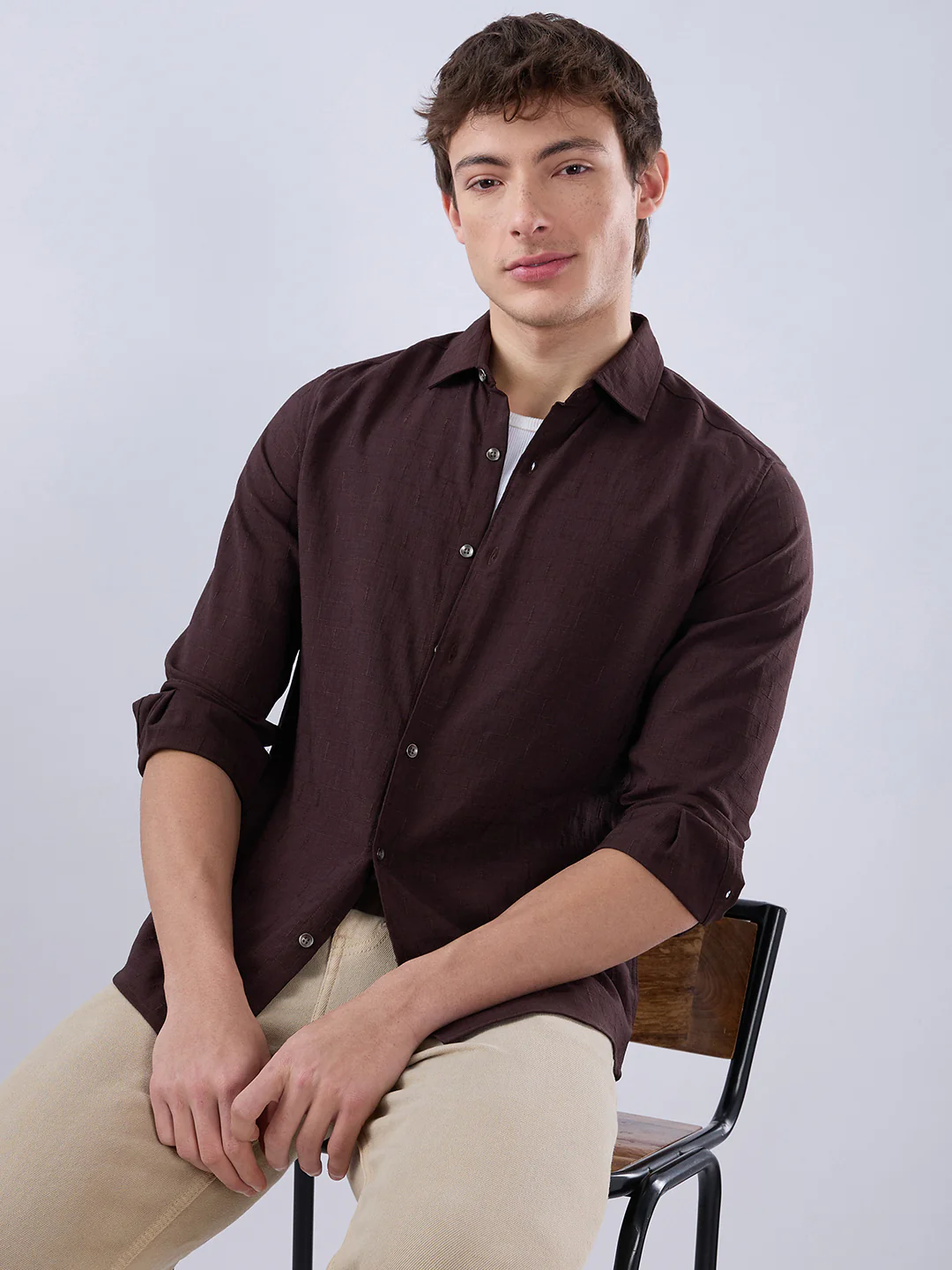 Brunette Brown Slub Textured Shirt - Image 4
