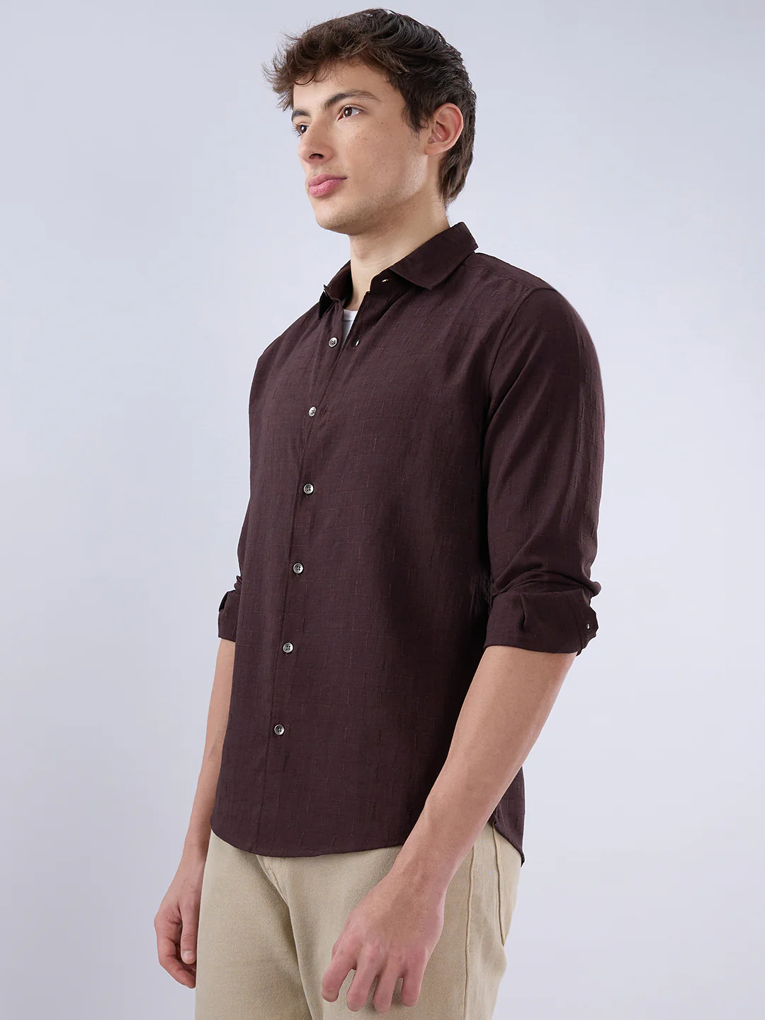 Brunette Brown Slub Textured Shirt - Image 6