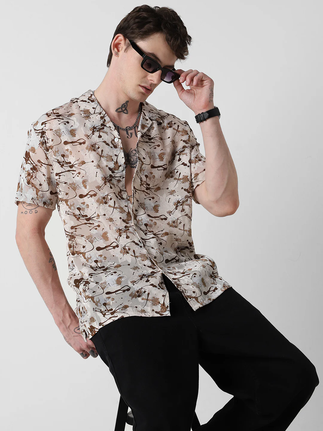Brunette Burn Out Splash Oversized Shirt - Image 4