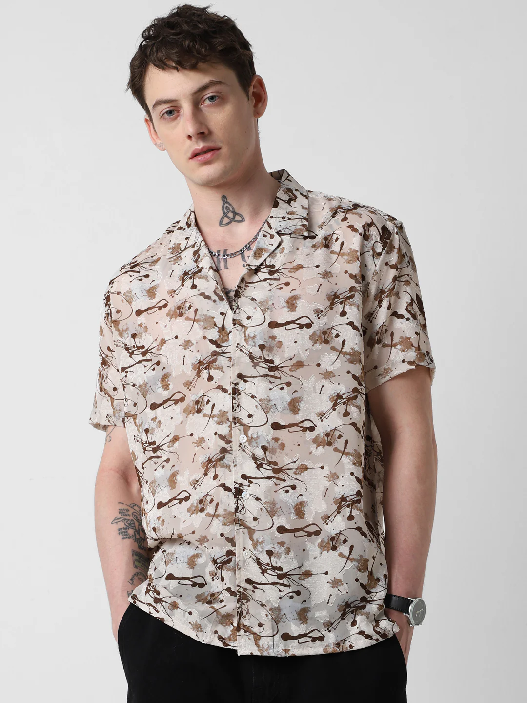 Brunette Burn Out Splash Oversized Shirt - Image 5