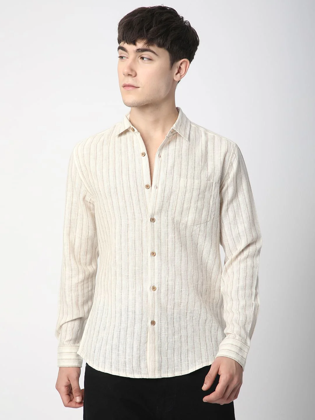 Burlap Bisque Beige Line Stripe Shirt - Image 4