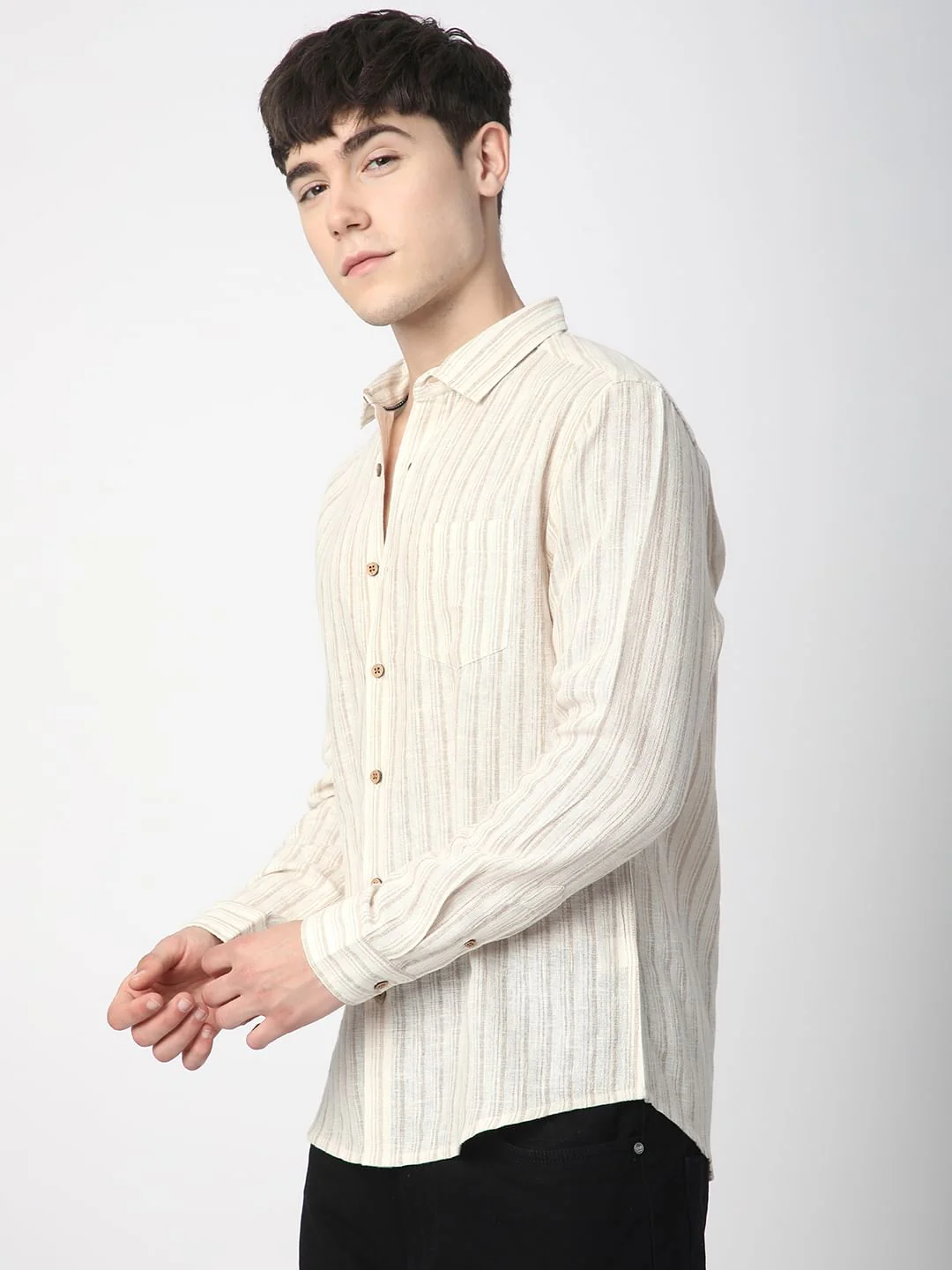Burlap Bisque Beige Line Stripe Shirt - Image 5