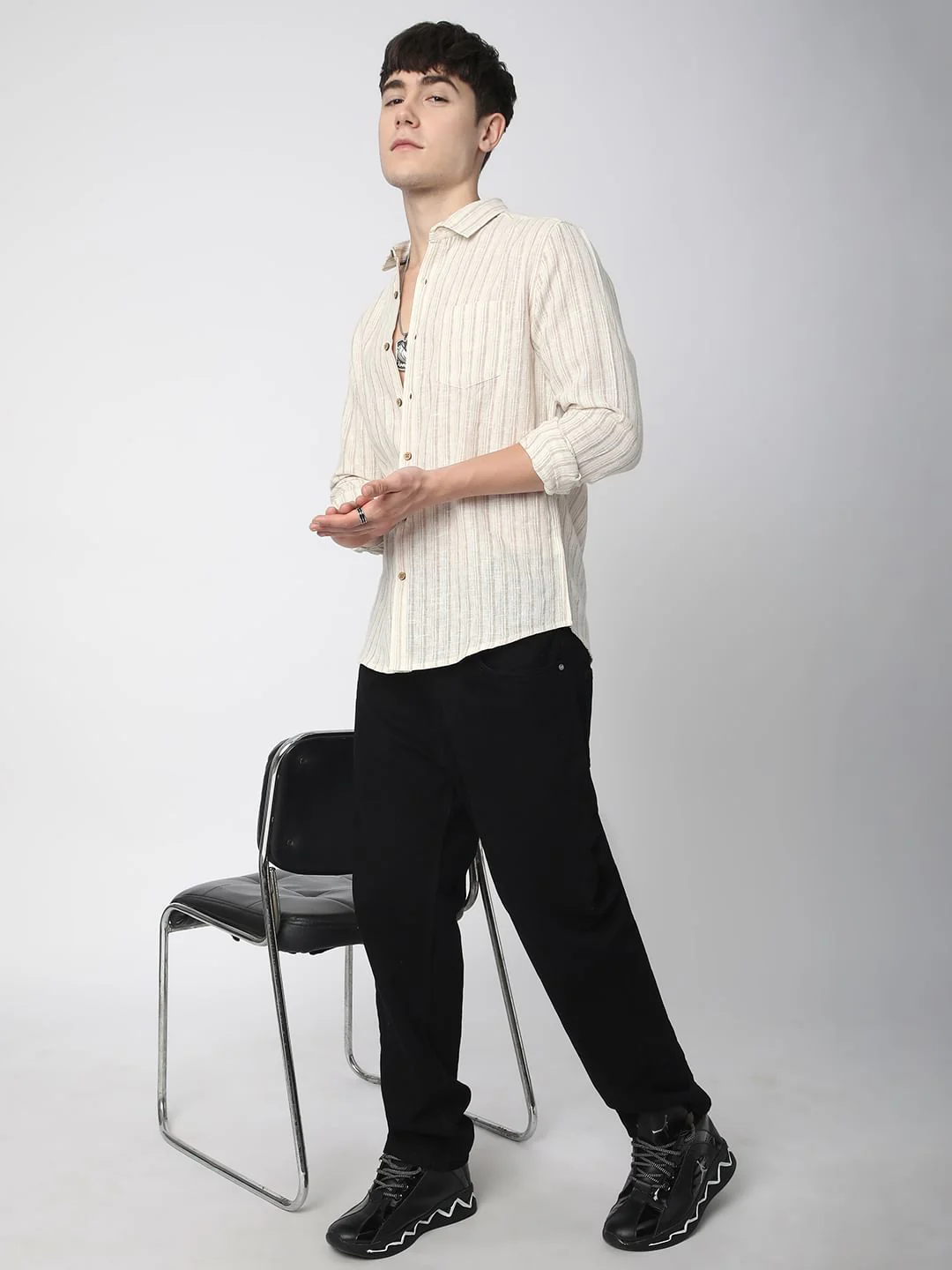 Burlap Bisque Beige Line Stripe Shirt - Image 7