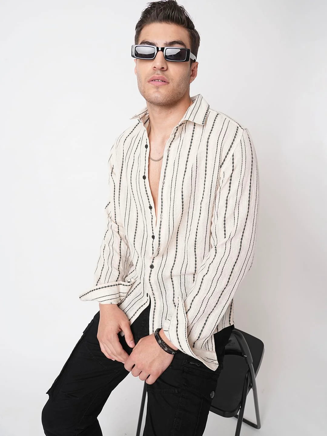 Burlap Ivory Vertical Striped Dobby Shirt - Image 2