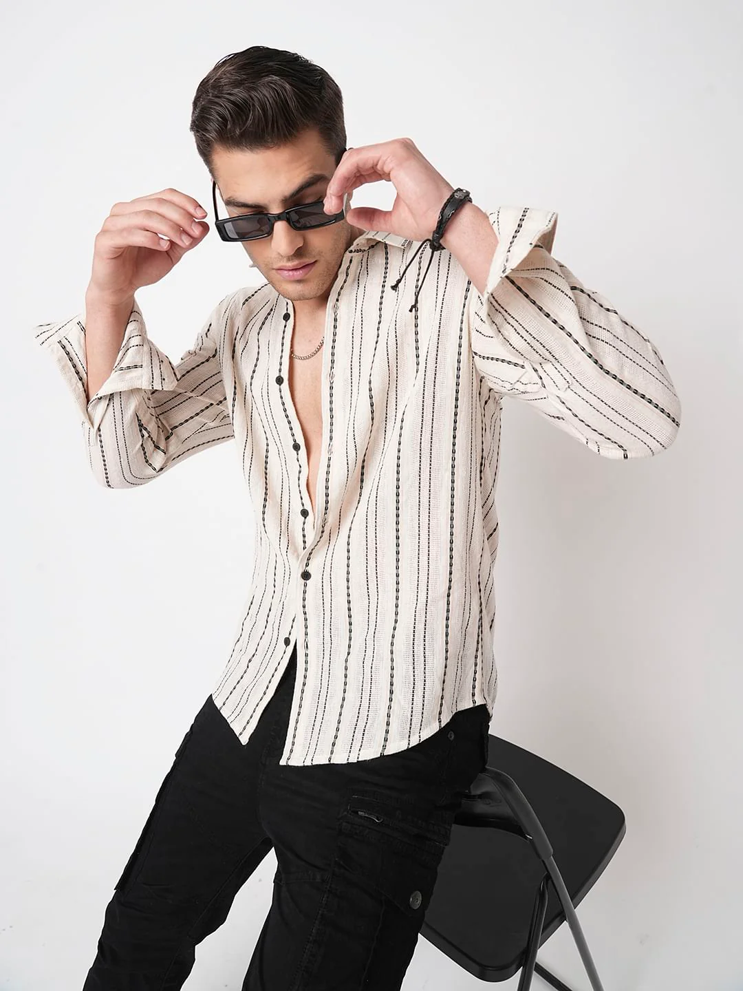 Burlap Ivory Vertical Striped Dobby Shirt - Image 4