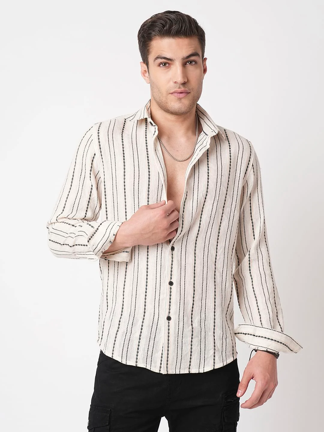 Burlap Ivory Vertical Striped Dobby Shirt - Image 5