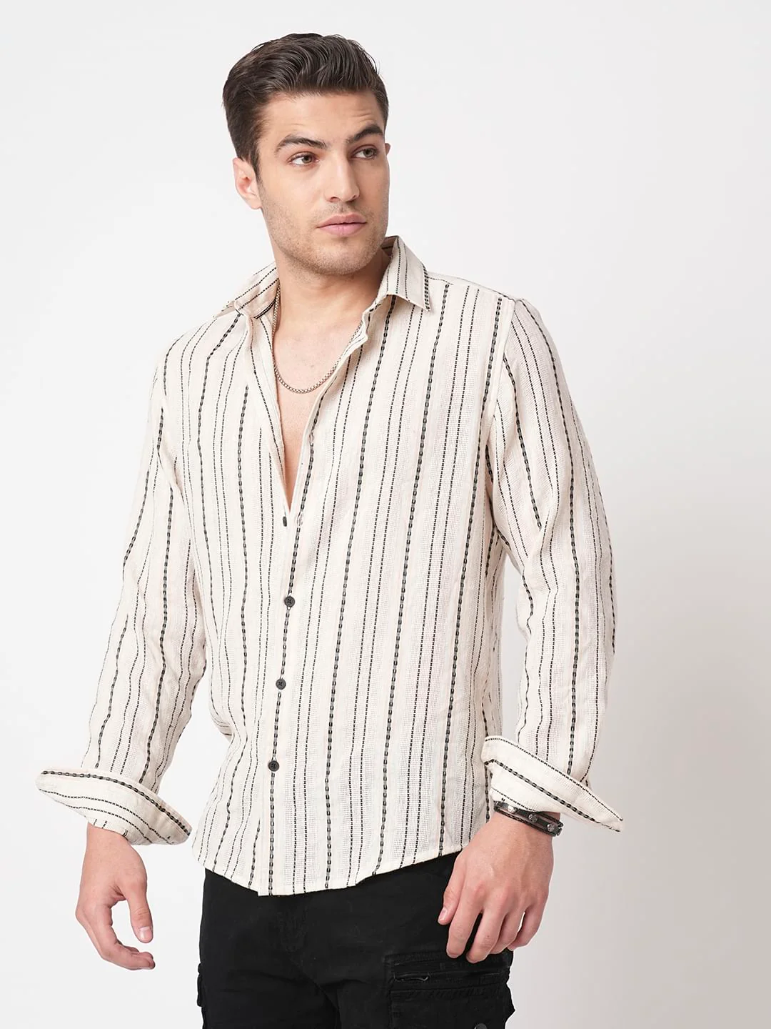 Burlap Ivory Vertical Striped Dobby Shirt - Image 6