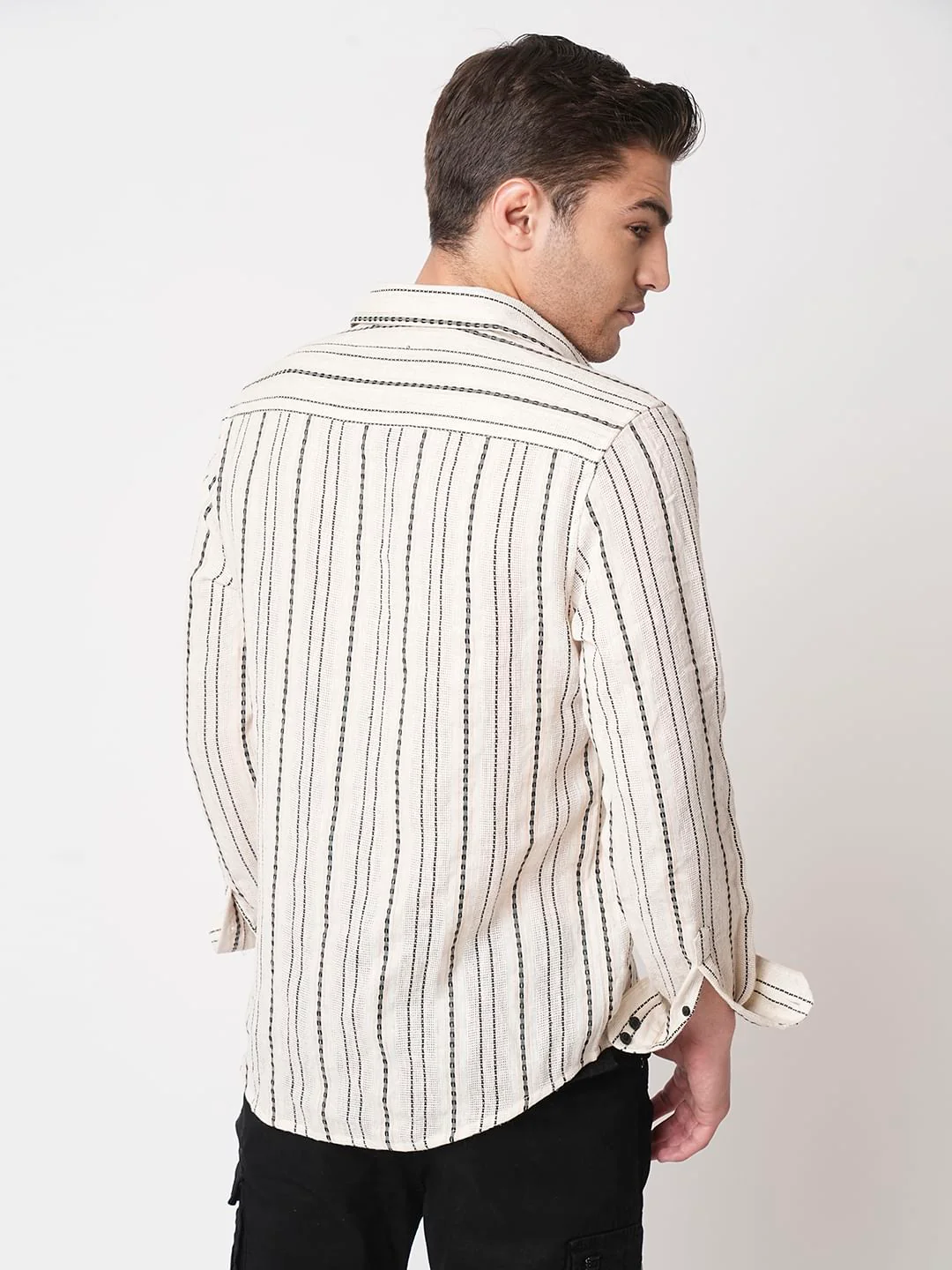 Burlap Ivory Vertical Striped Dobby Shirt - Image 7