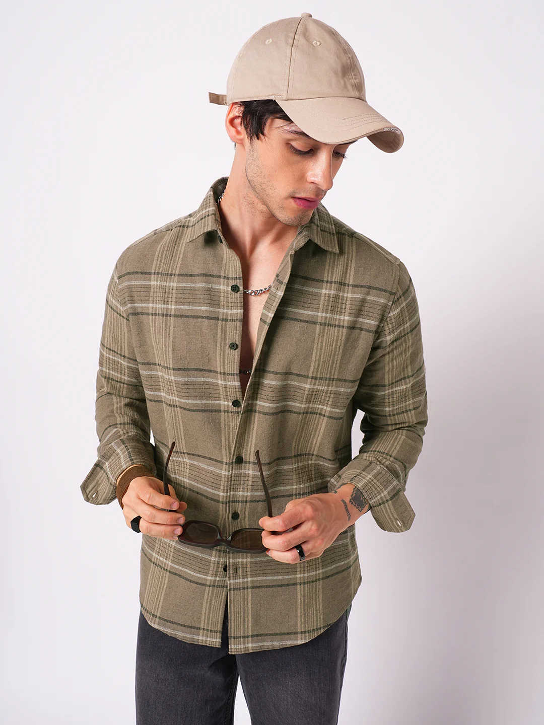 Burlap Saddle Brown Plaid Checks Textured Shirt - Image 2