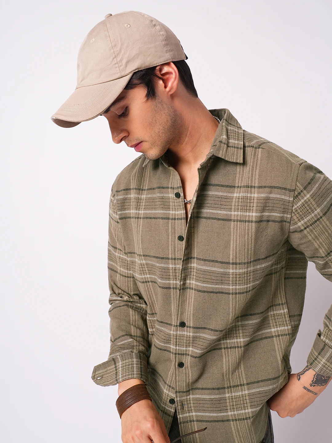 Burlap Saddle Brown Plaid Checks Textured Shirt - Image 4