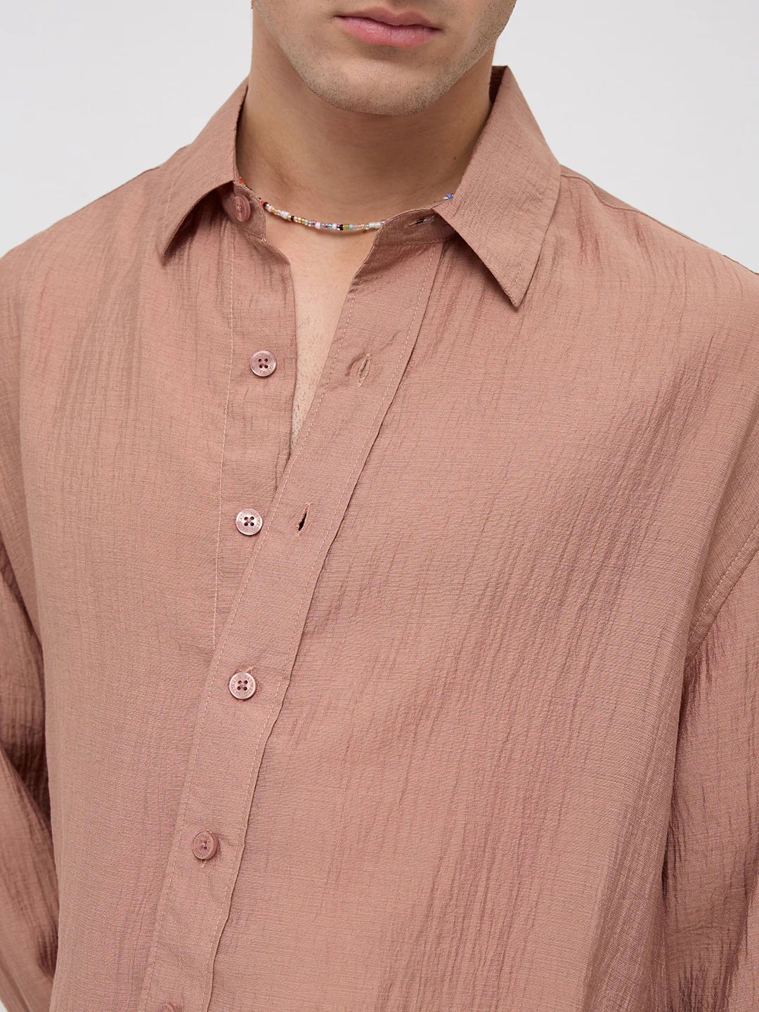 Burnt Clay Sheen Crinkled Boxy Fit Crop Shirt - Image 3