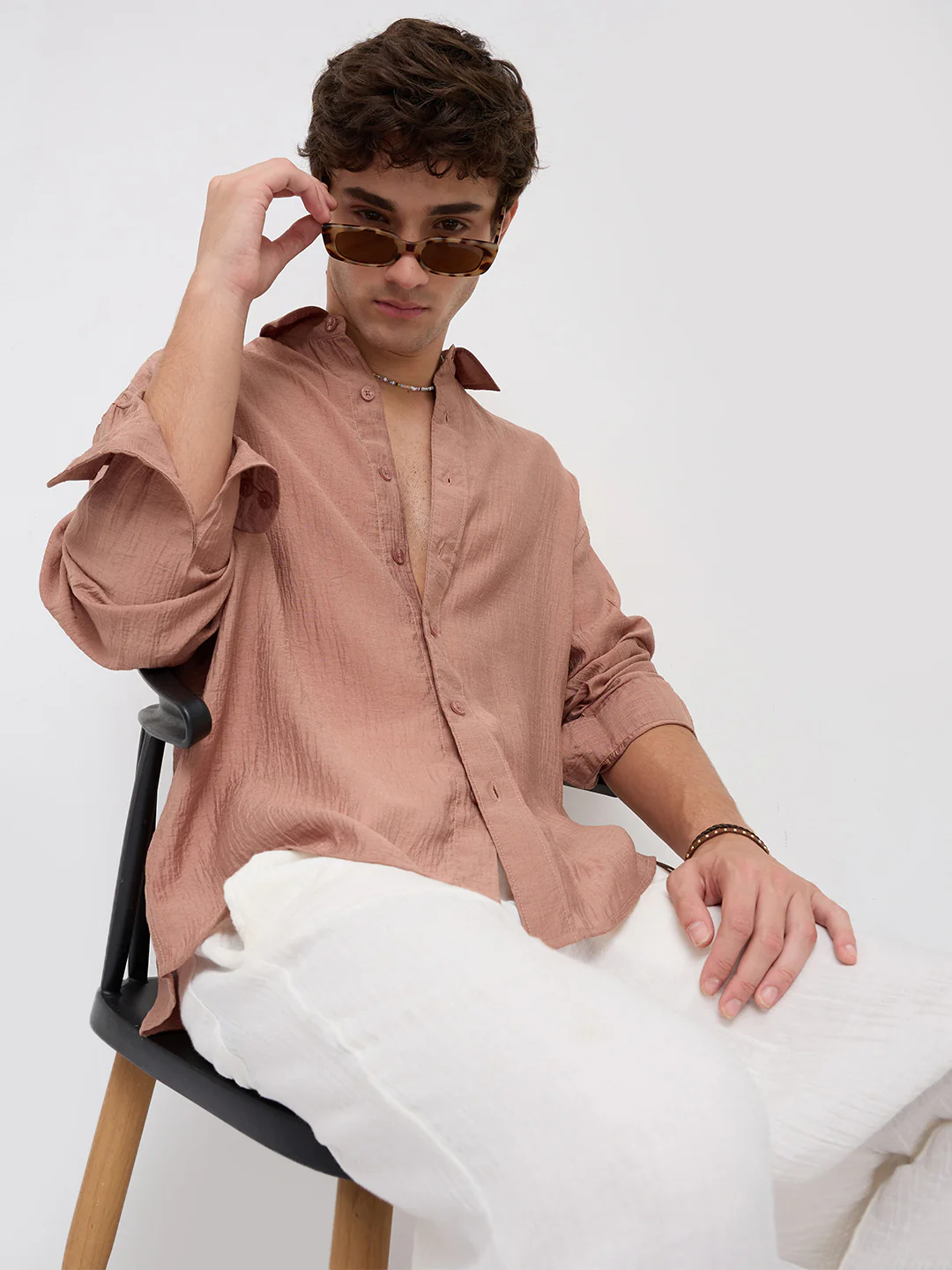 Burnt Clay Sheen Crinkled Boxy Fit Crop Shirt - Image 4