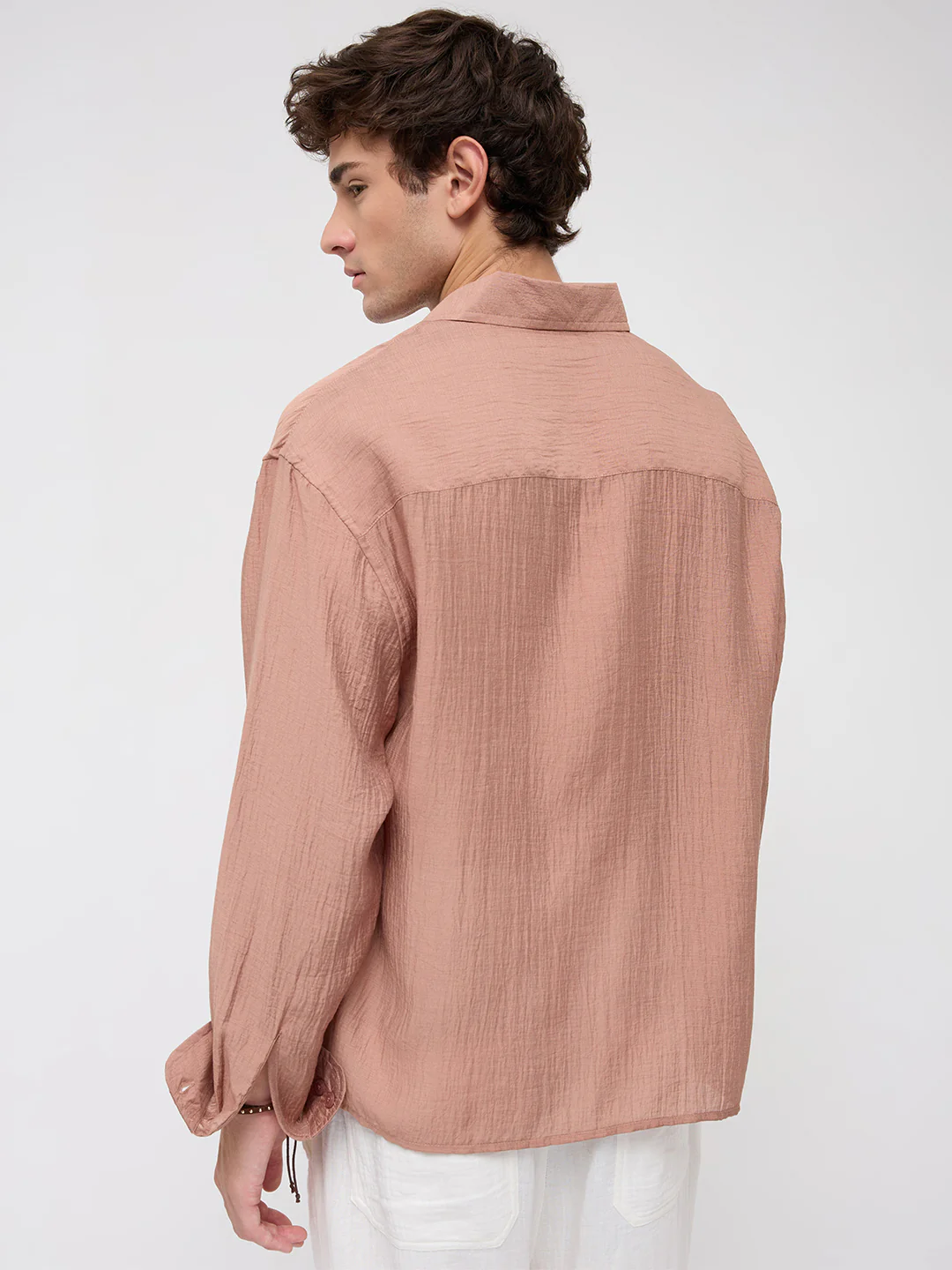 Burnt Clay Sheen Crinkled Boxy Fit Crop Shirt - Image 8