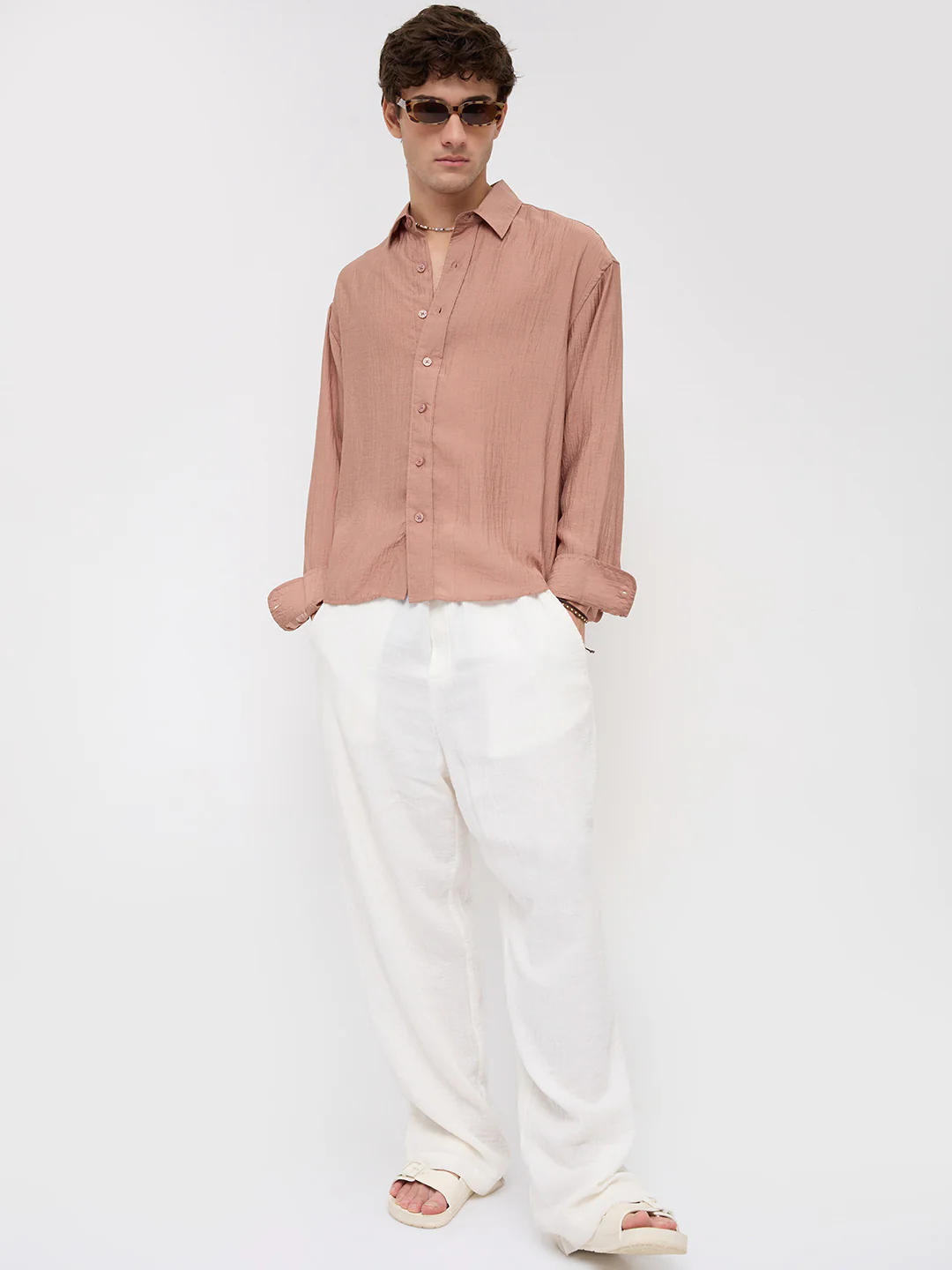 Burnt Clay Sheen Crinkled Boxy Fit Crop Shirt - Image 9
