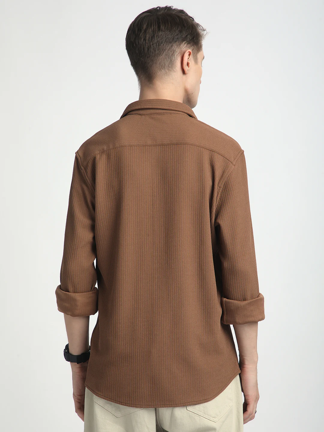 Burnt Sienna Brown Textured Shirt - Image 6