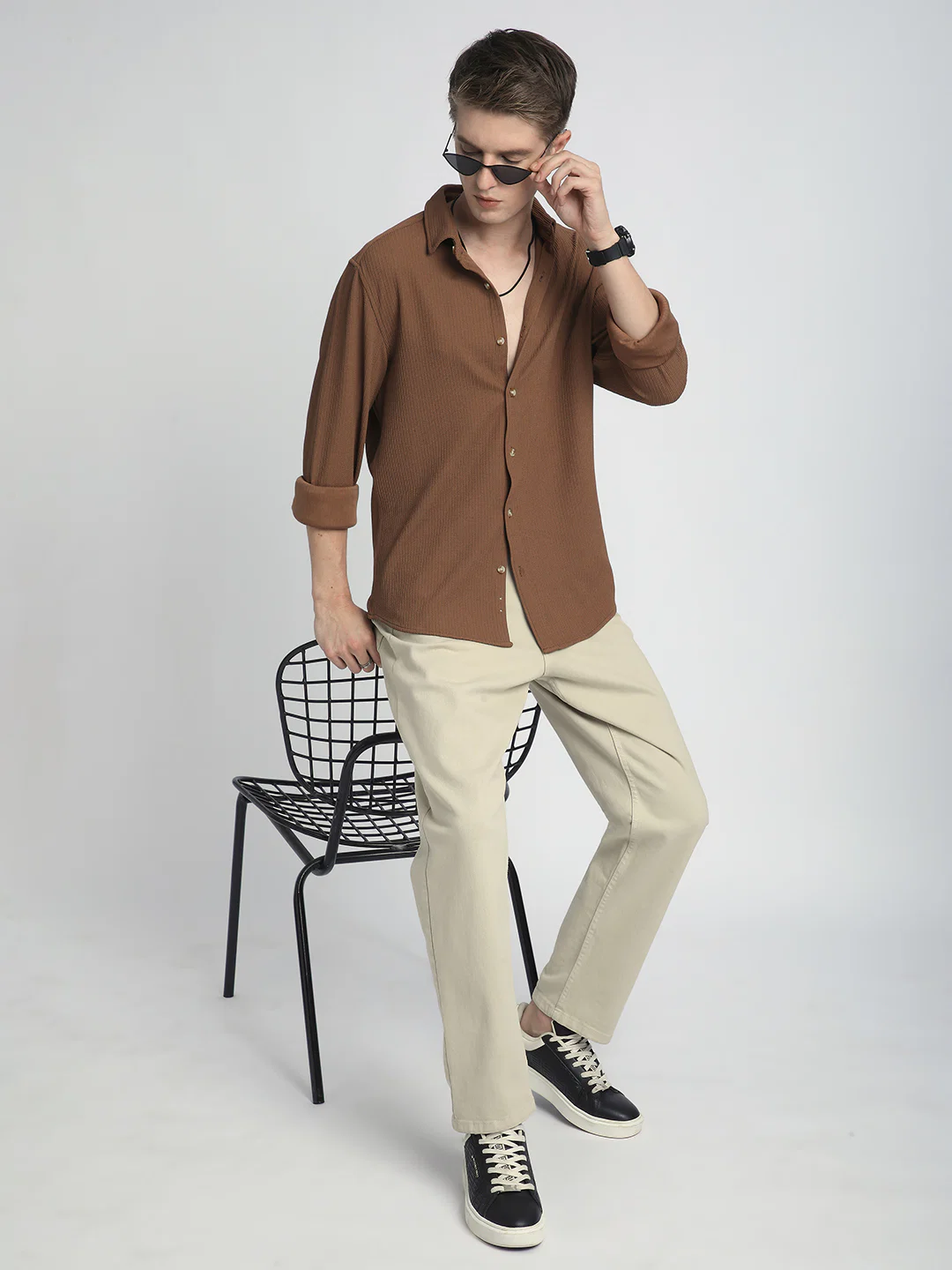 Burnt Sienna Brown Textured Shirt - Image 7