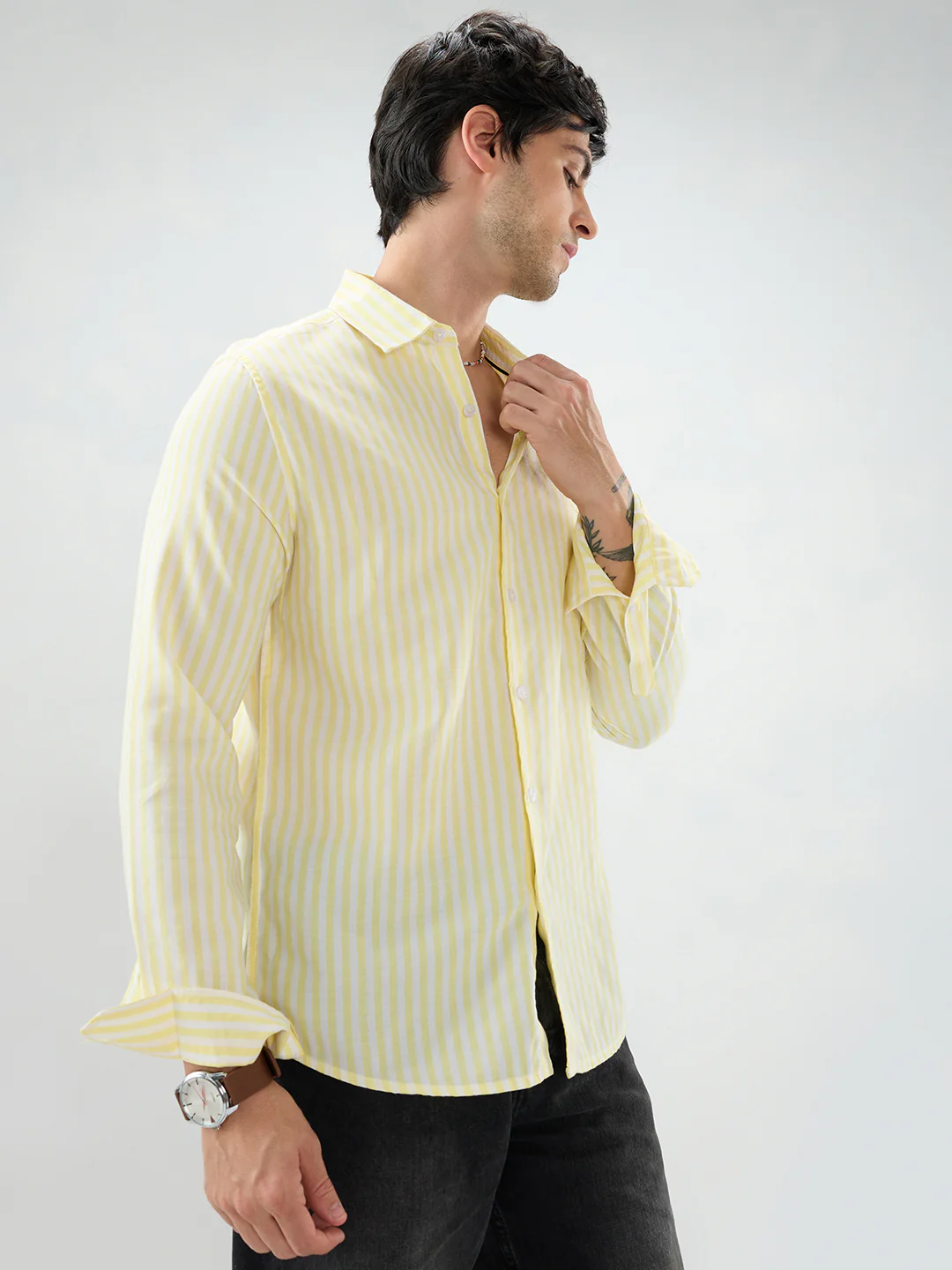 Butter Yellow Candy Striped Vacation Shirt - Image 6