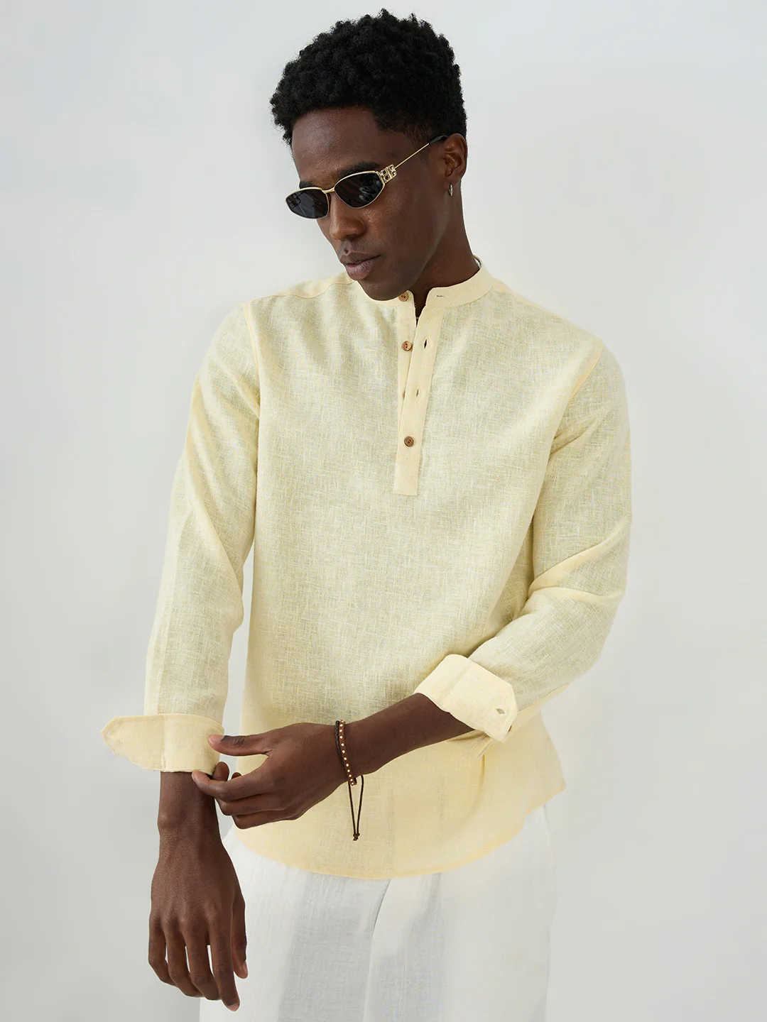 Butter Yellow Slub Textured Vacation Kurta