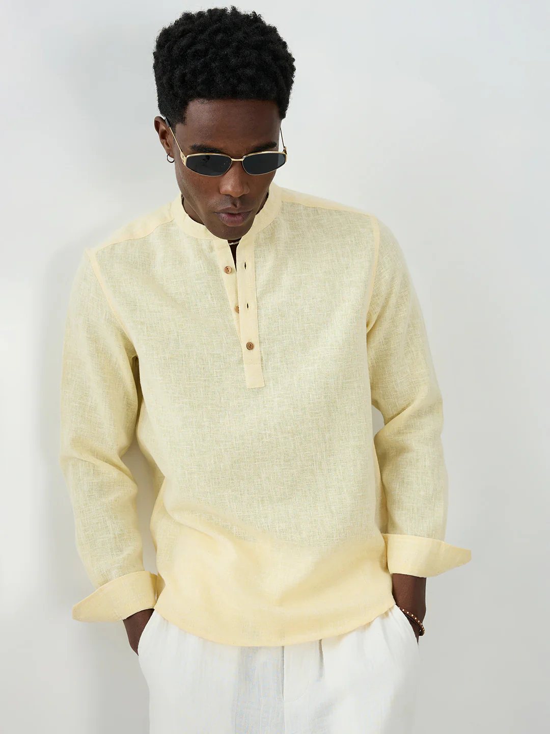 Butter Yellow Slub Textured Vacation Kurta - Image 2