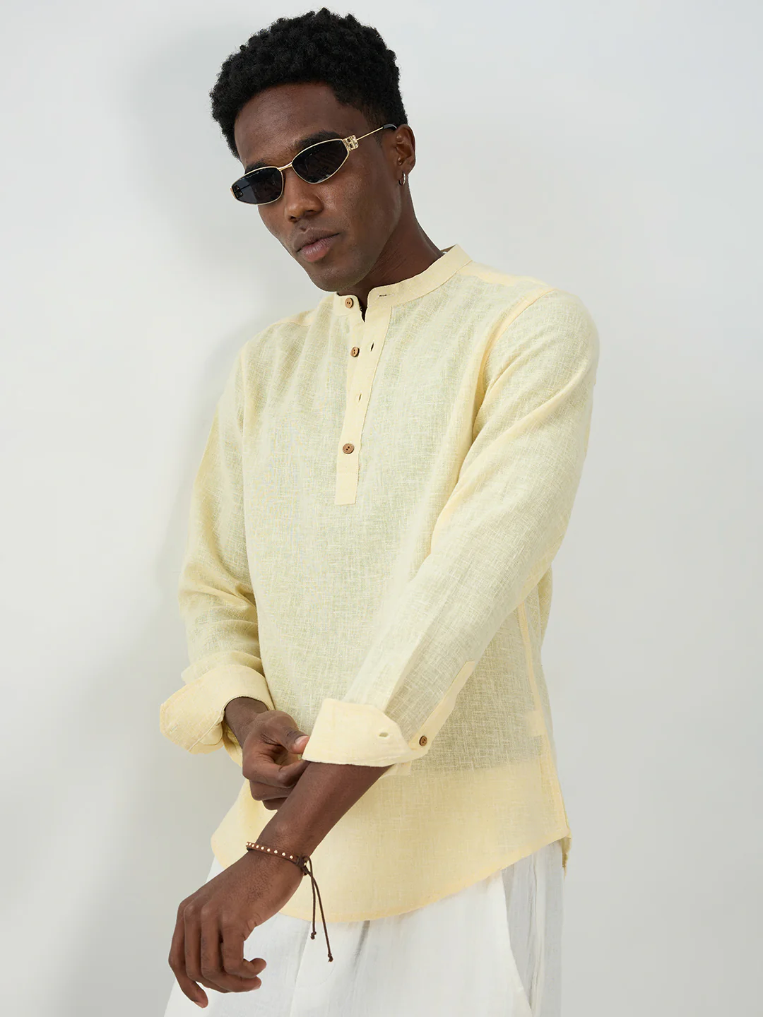 Butter Yellow Slub Textured Vacation Kurta - Image 4