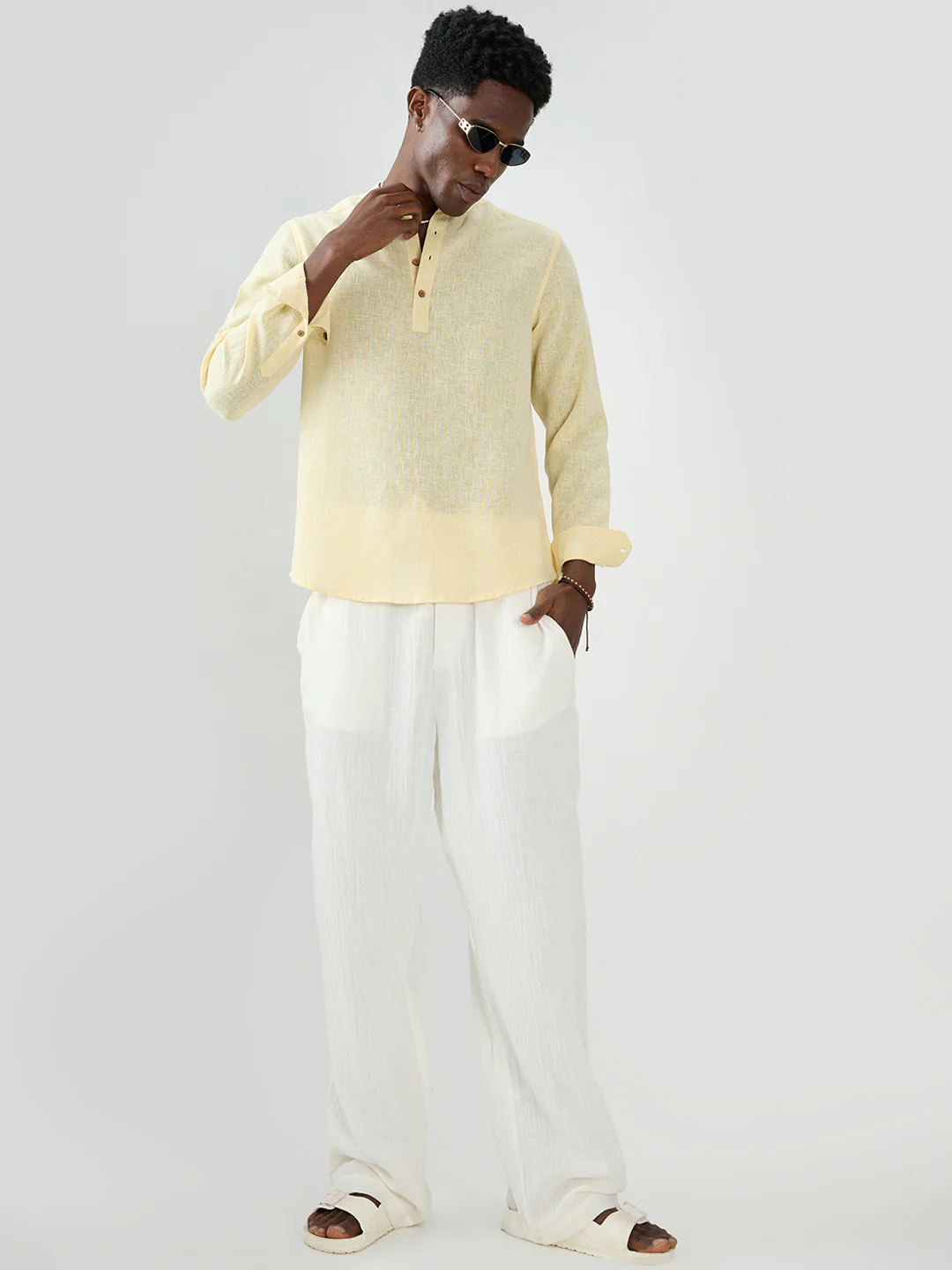 Butter Yellow Slub Textured Vacation Kurta - Image 7