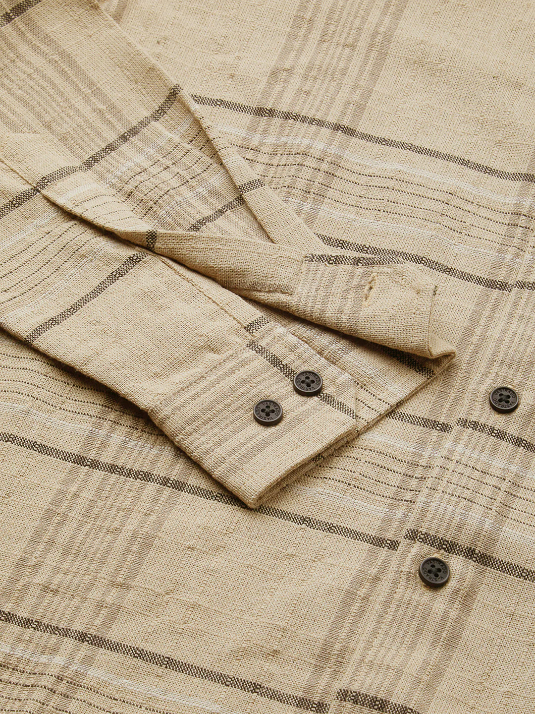 Premium Cotton Camel Beige Plaid Checks Textured Shirt - Image 9
