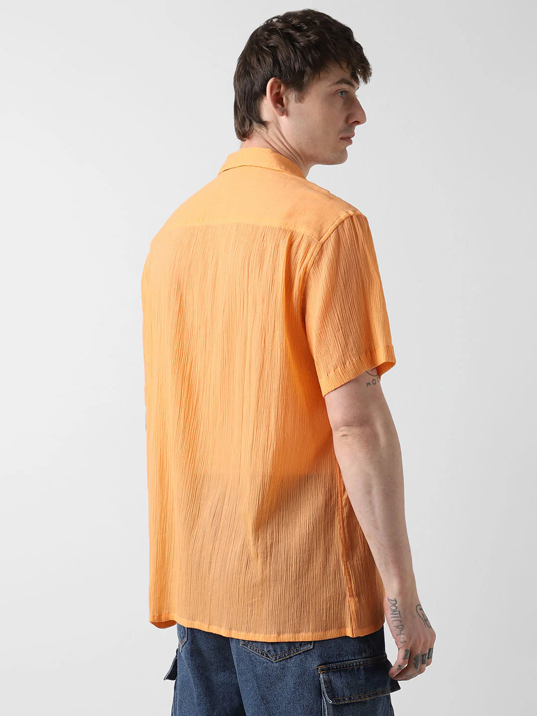 Candy Orange Crepe Notch Collar Oversized Shirt - Image 7