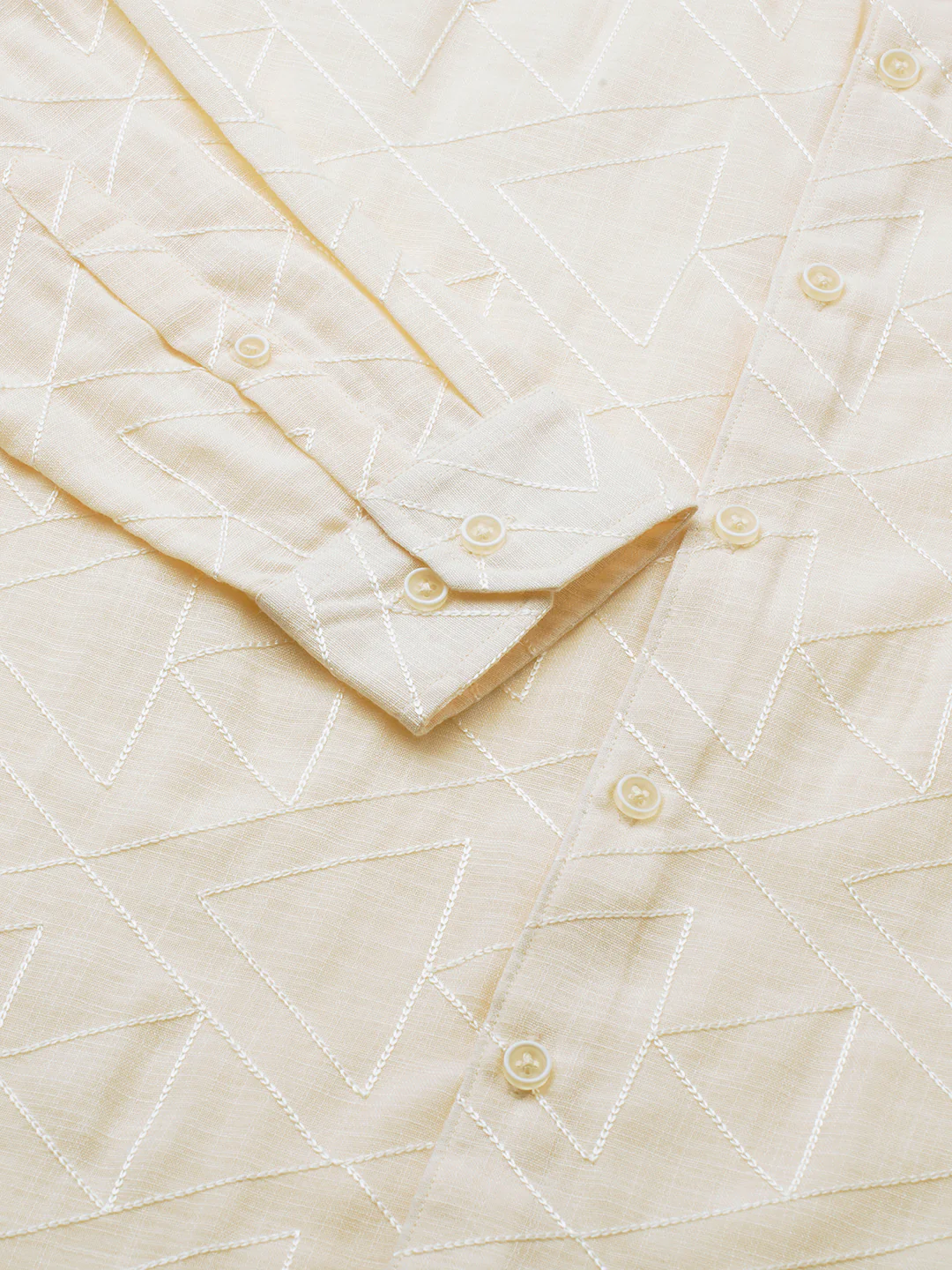 Canvas Cream Latticework Embroidery Shirt - Image 8