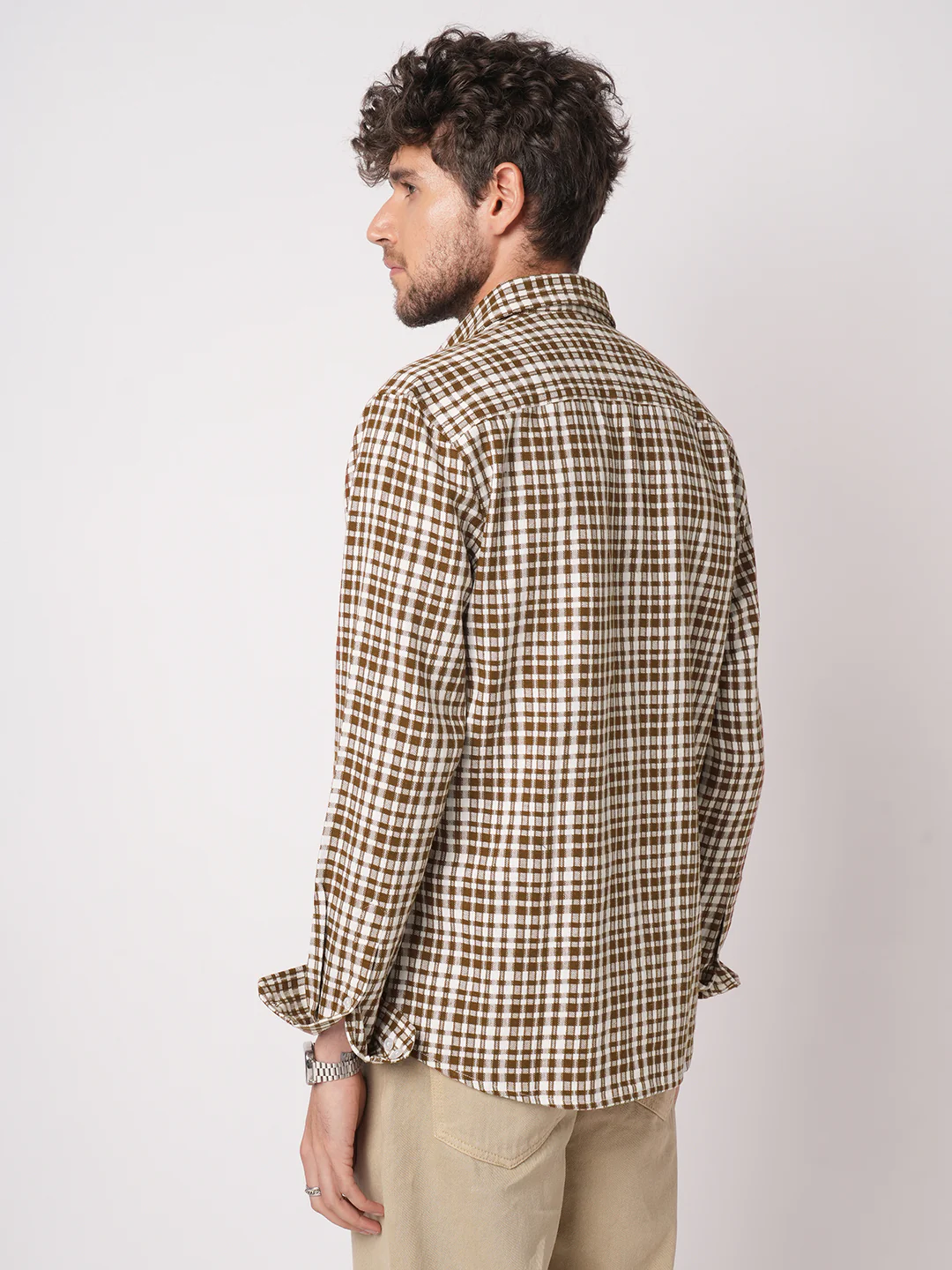 Caramel Brown Gingham Checked Cross-weave Shirt - Image 7