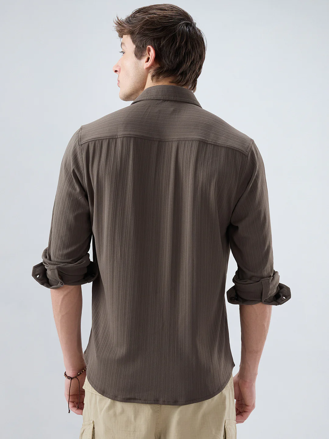 Carbon Grey Fine Vertical Ribbed Knitted Shirt - Image 7