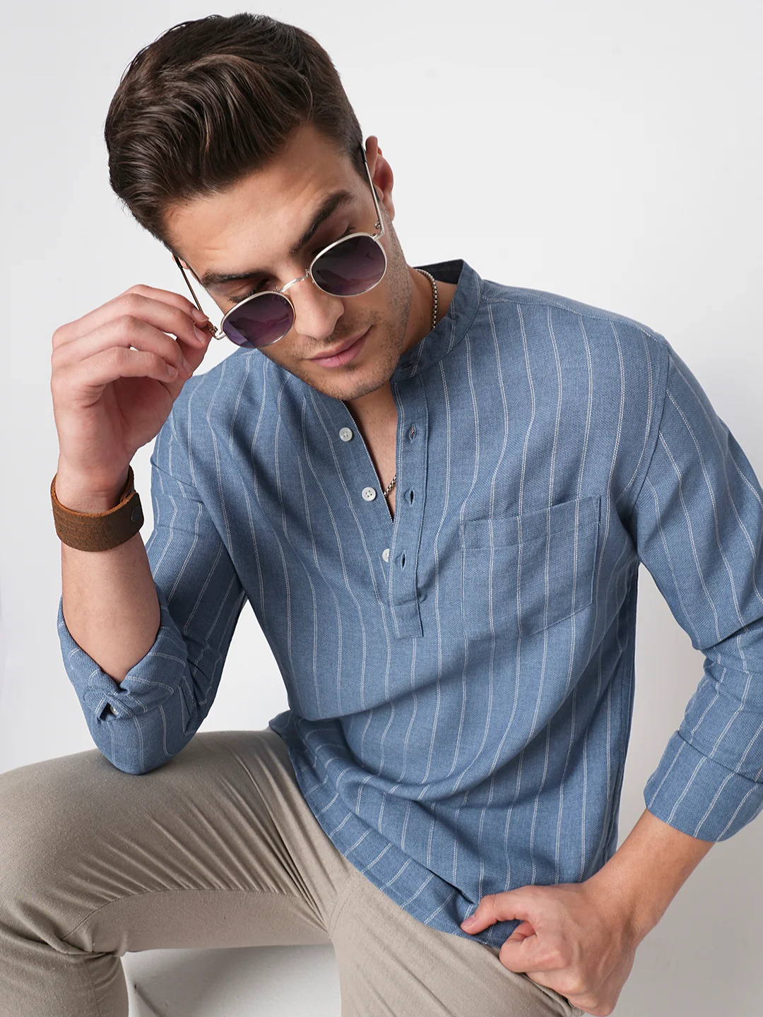 Carolina Blue Chalk Striped Kurta - Image 2