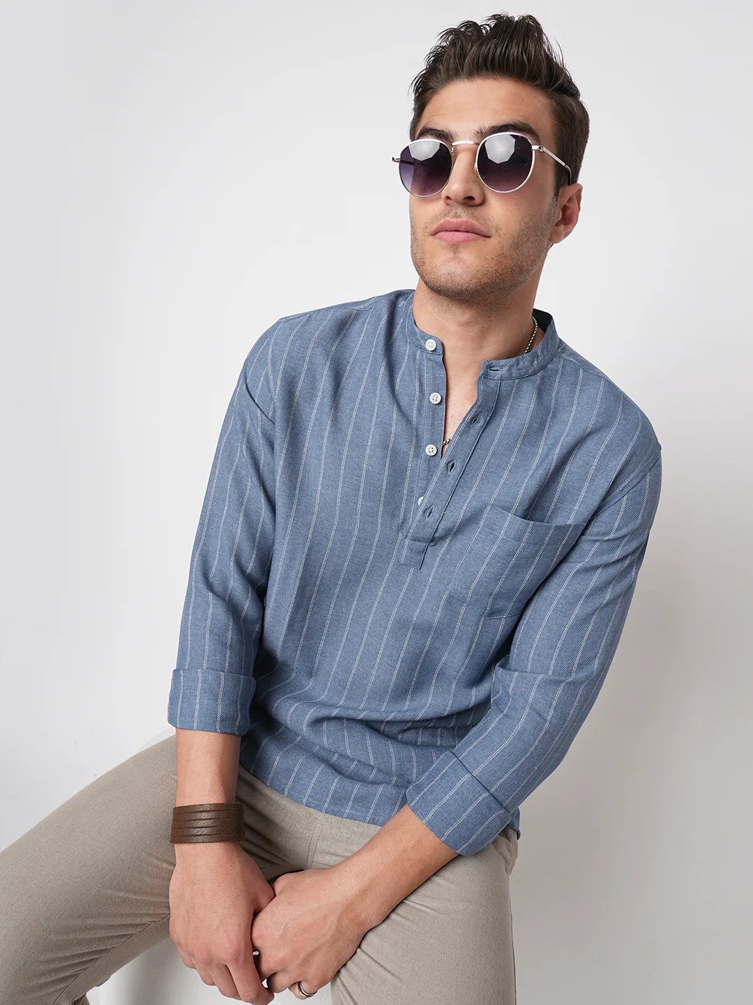 Carolina Blue Chalk Striped Kurta - Image 4