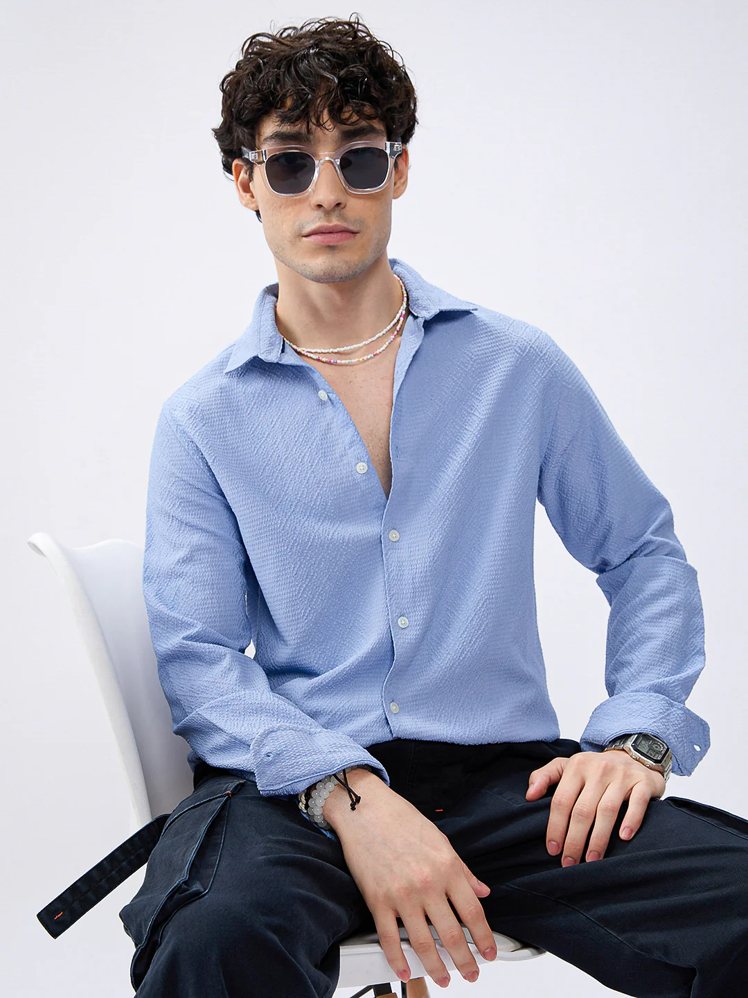 Carolina Blue Diamond Weave Textured Shirt - Image 4