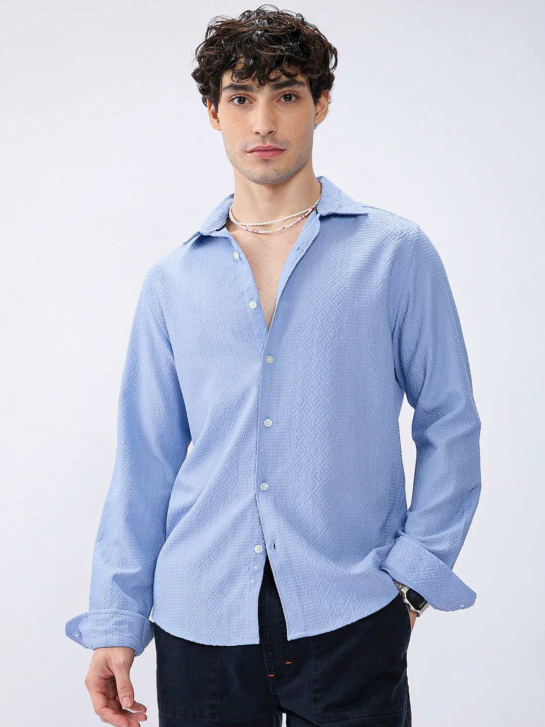 Carolina Blue Diamond Weave Textured Shirt - Image 5