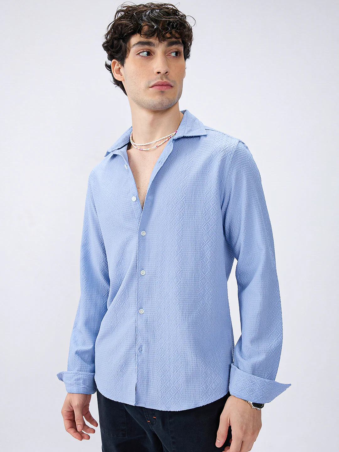Carolina Blue Diamond Weave Textured Shirt - Image 6