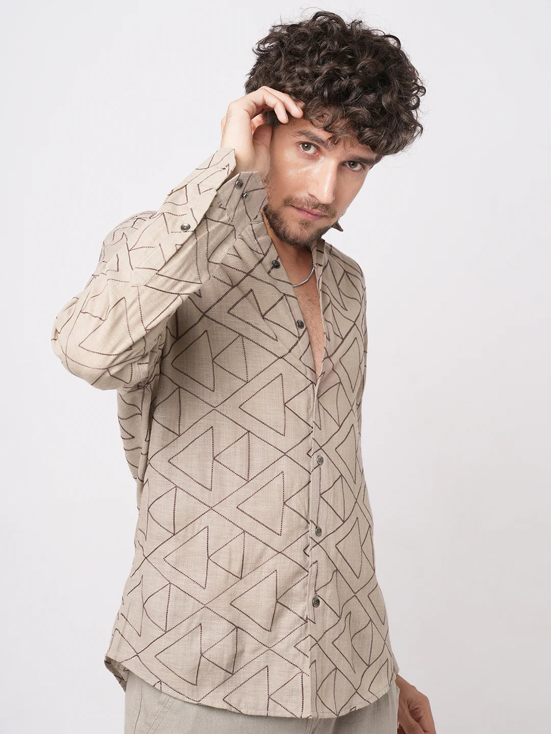 Cashmere Brown Contrast Embroidery Shirt - Image 4