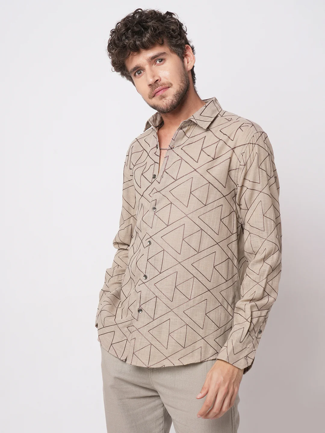 Cashmere Brown Contrast Embroidery Shirt - Image 5