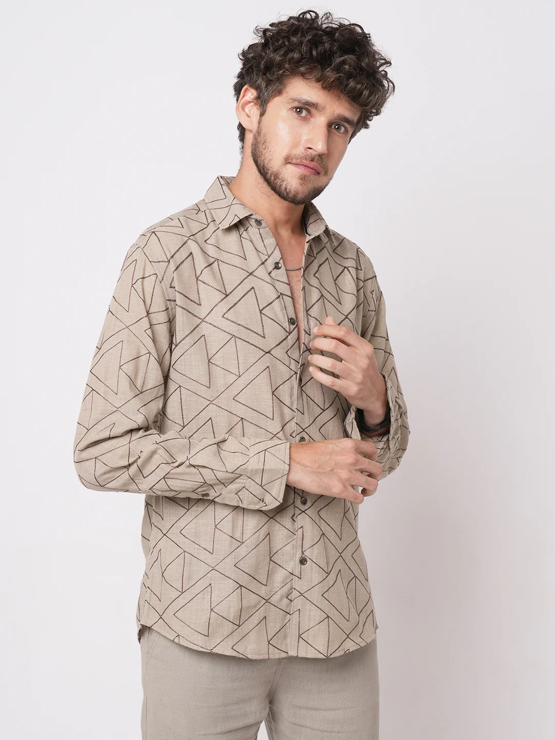 Cashmere Brown Contrast Embroidery Shirt - Image 6