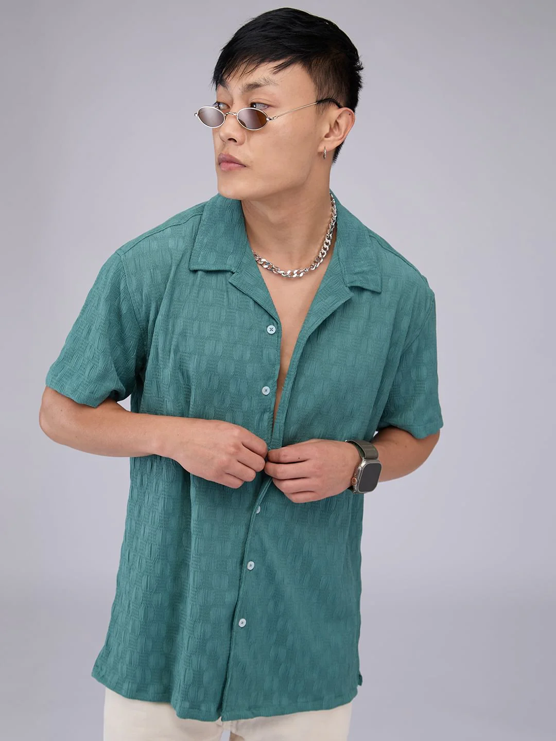 Castleton Green Crepe Textured Oversized Shirt - Image 2