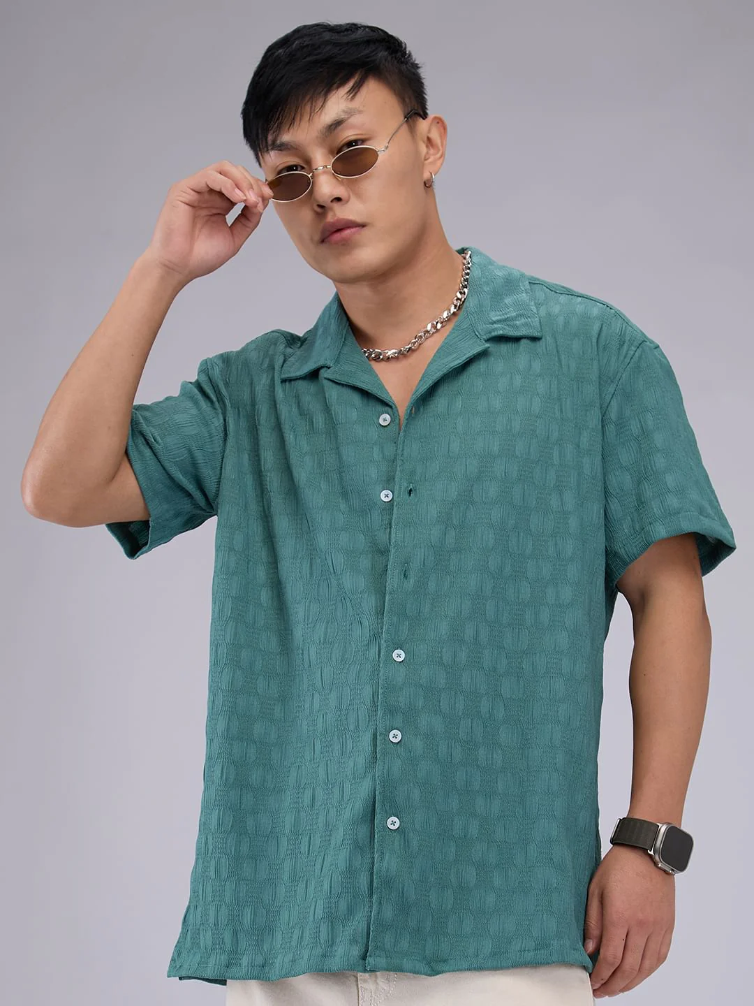 Castleton Green Crepe Textured Oversized Shirt - Image 4