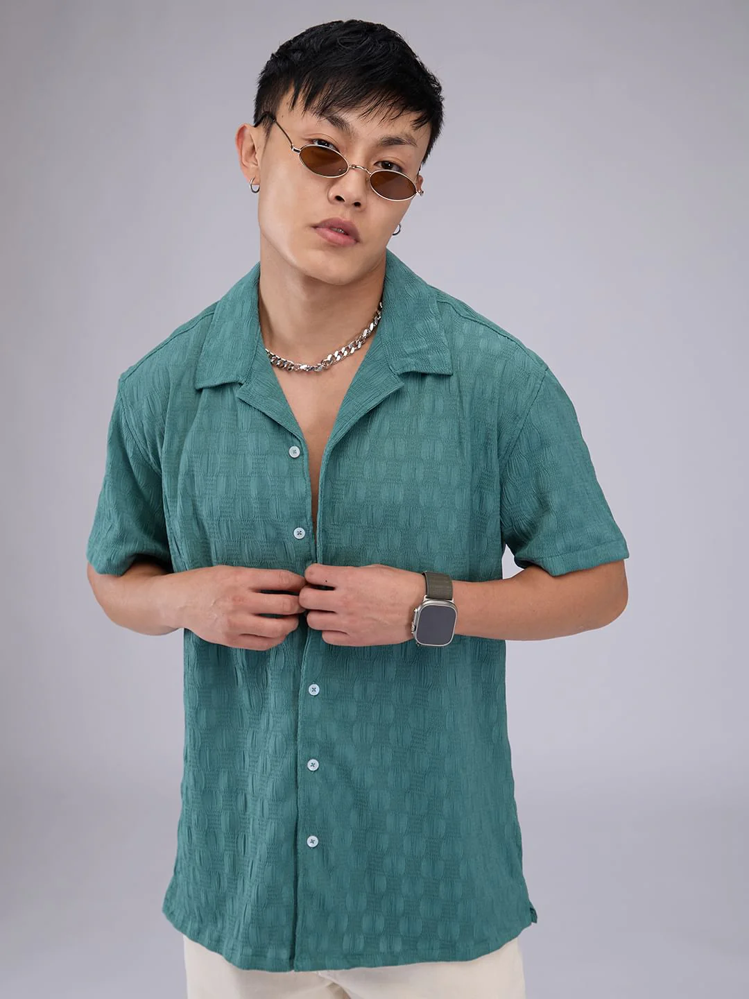 Castleton Green Crepe Textured Oversized Shirt - Image 5