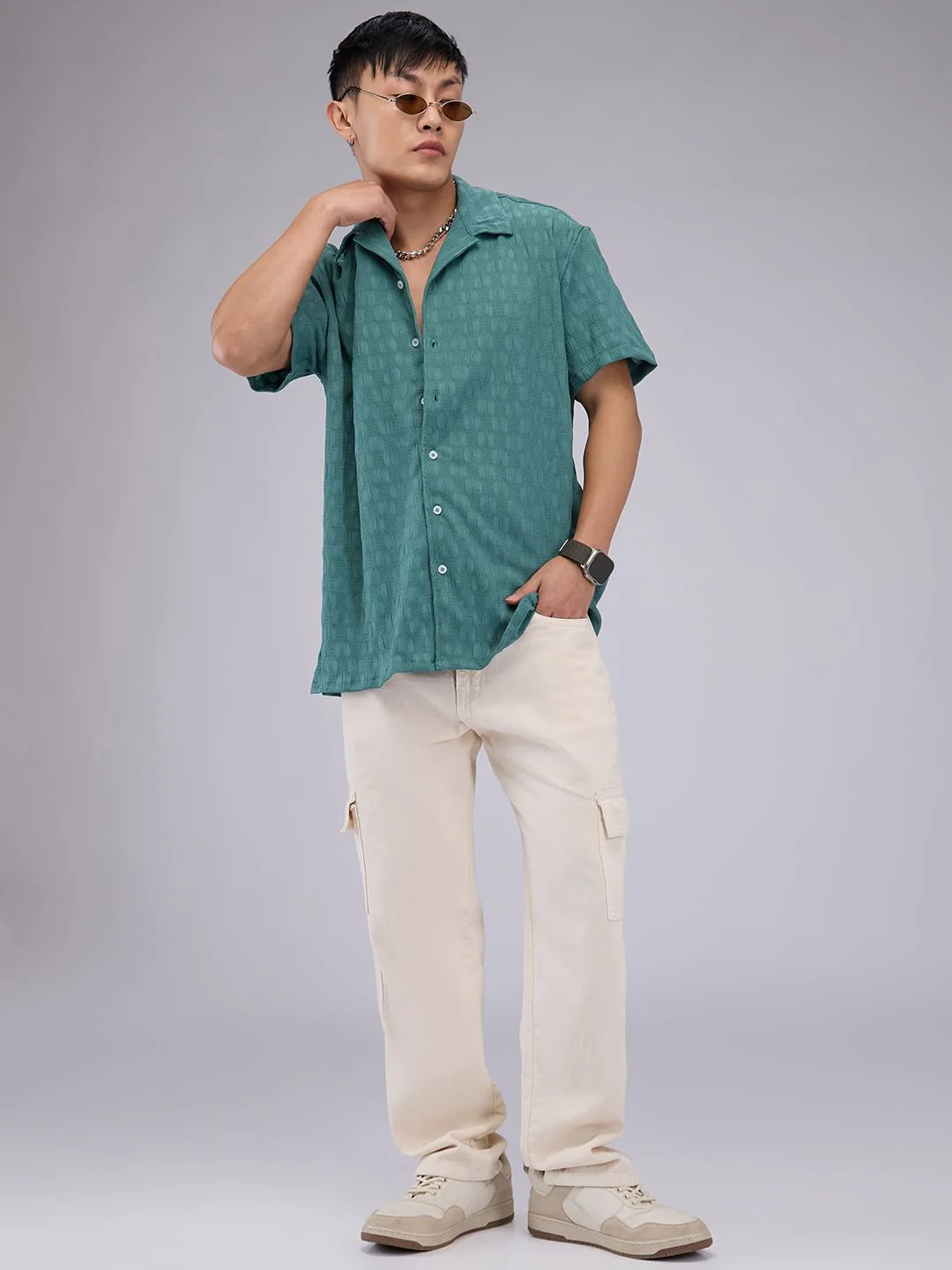 Castleton Green Crepe Textured Oversized Shirt - Image 7