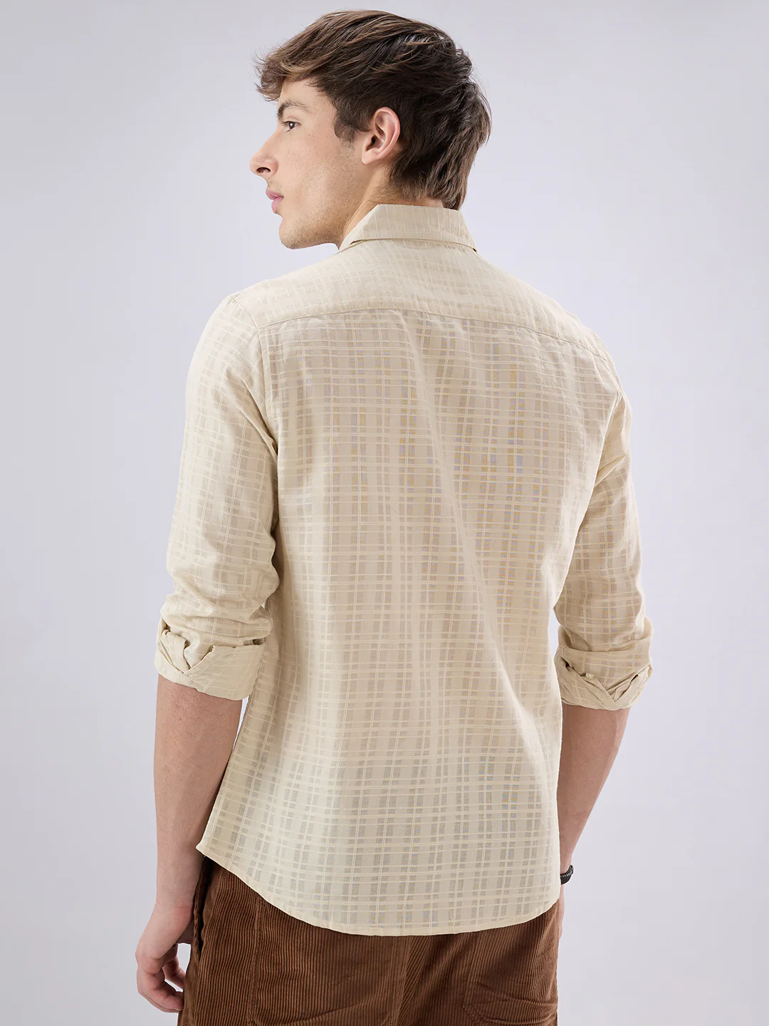 Casual Beige Textured Striped Shirt - Image 7
