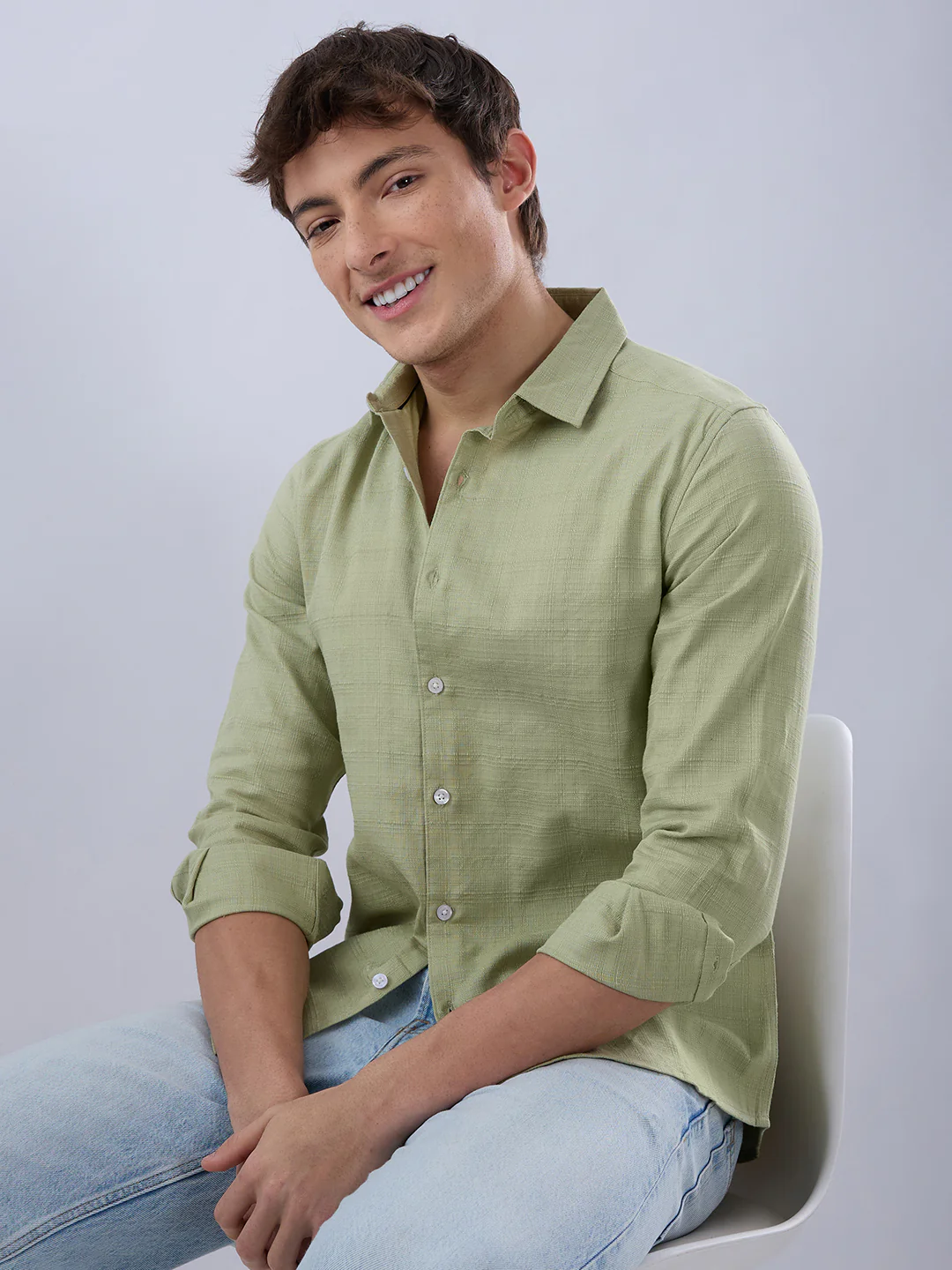 Celadon Green Textured Weave Shirt