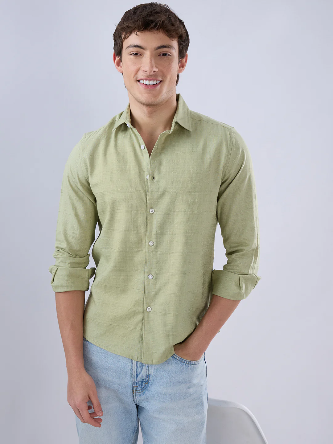 Celadon Green Textured Weave Shirt - Image 5