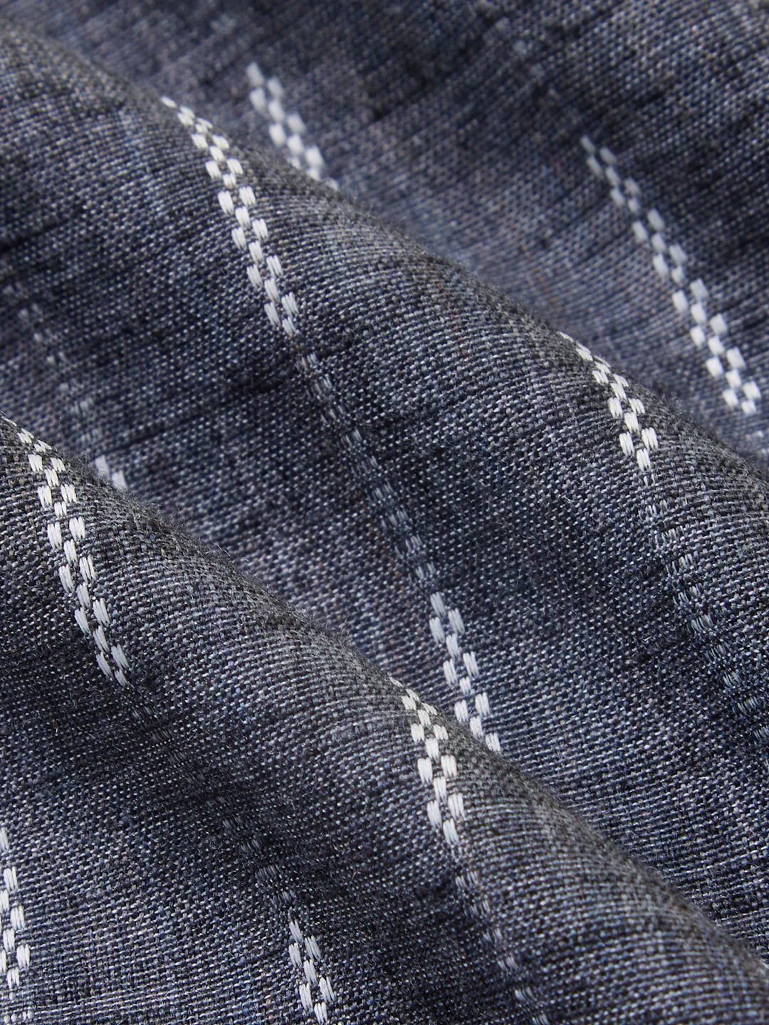 Charcoal Black Shadow-Weft Striped Mandarin Shirt - Image 8